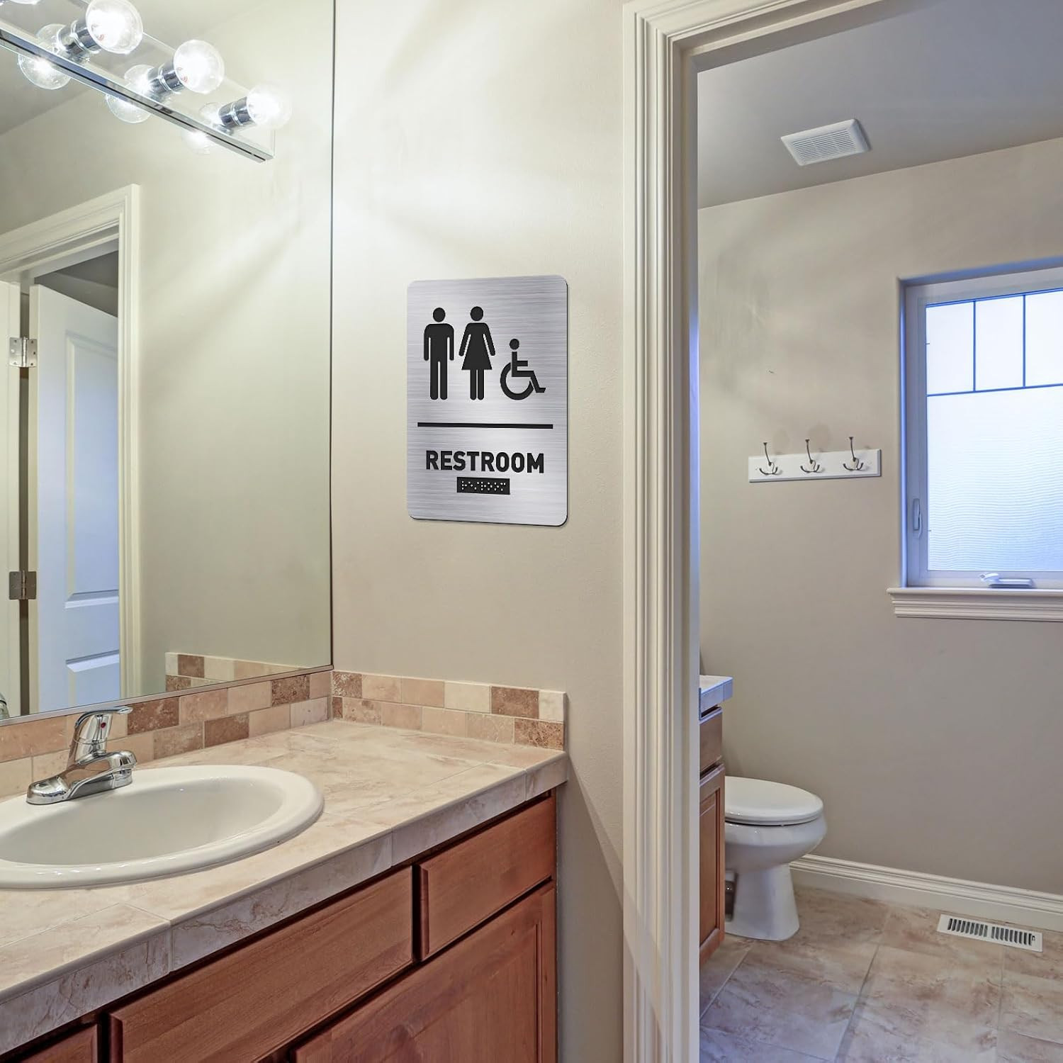 Ada Compliant Restroom Sign with Braille Unisex Handicap Bathroom Sign for Busin