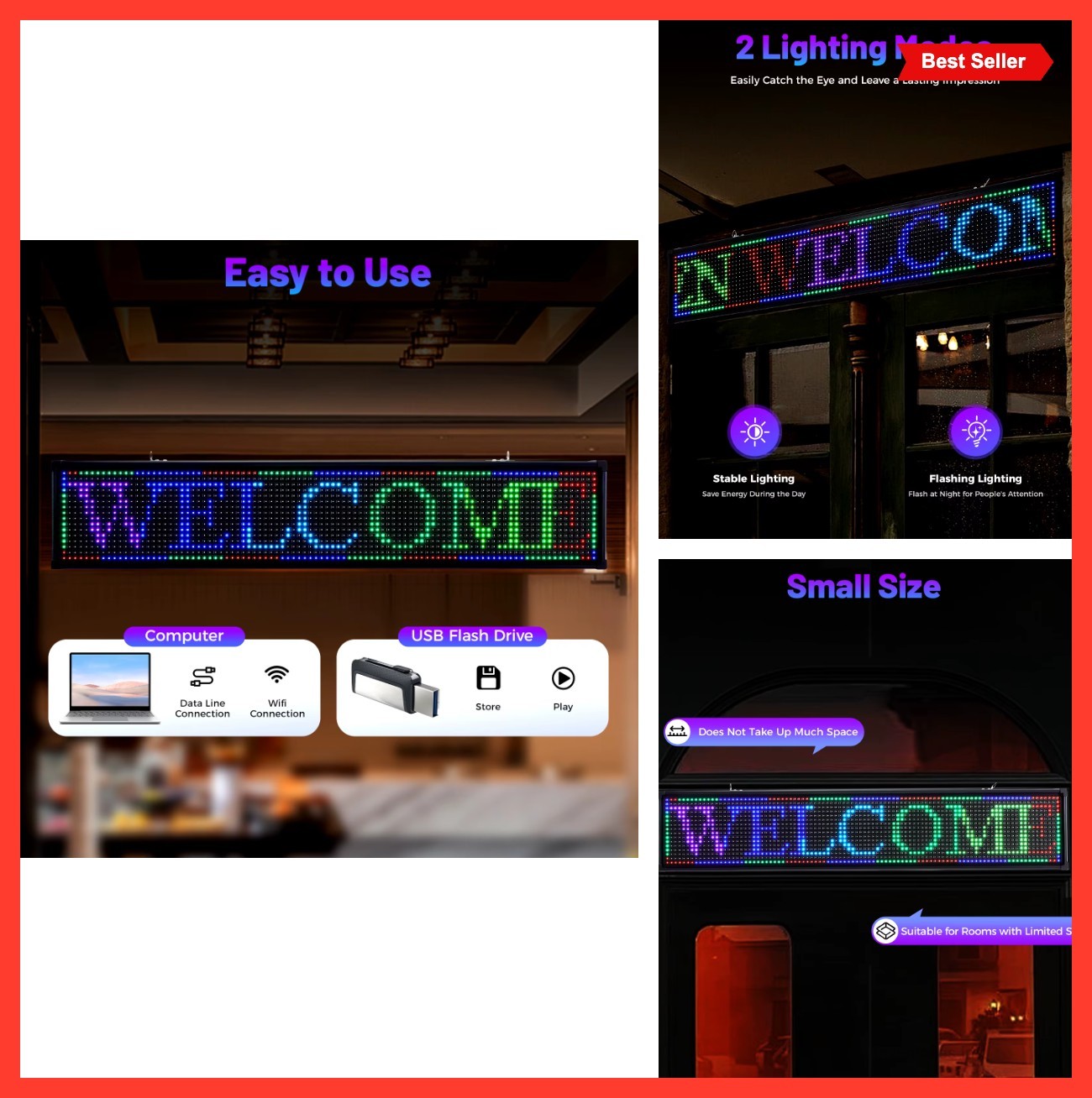 Programmable LED Scrolling Sign Board 7 Color Modes Digital Display For