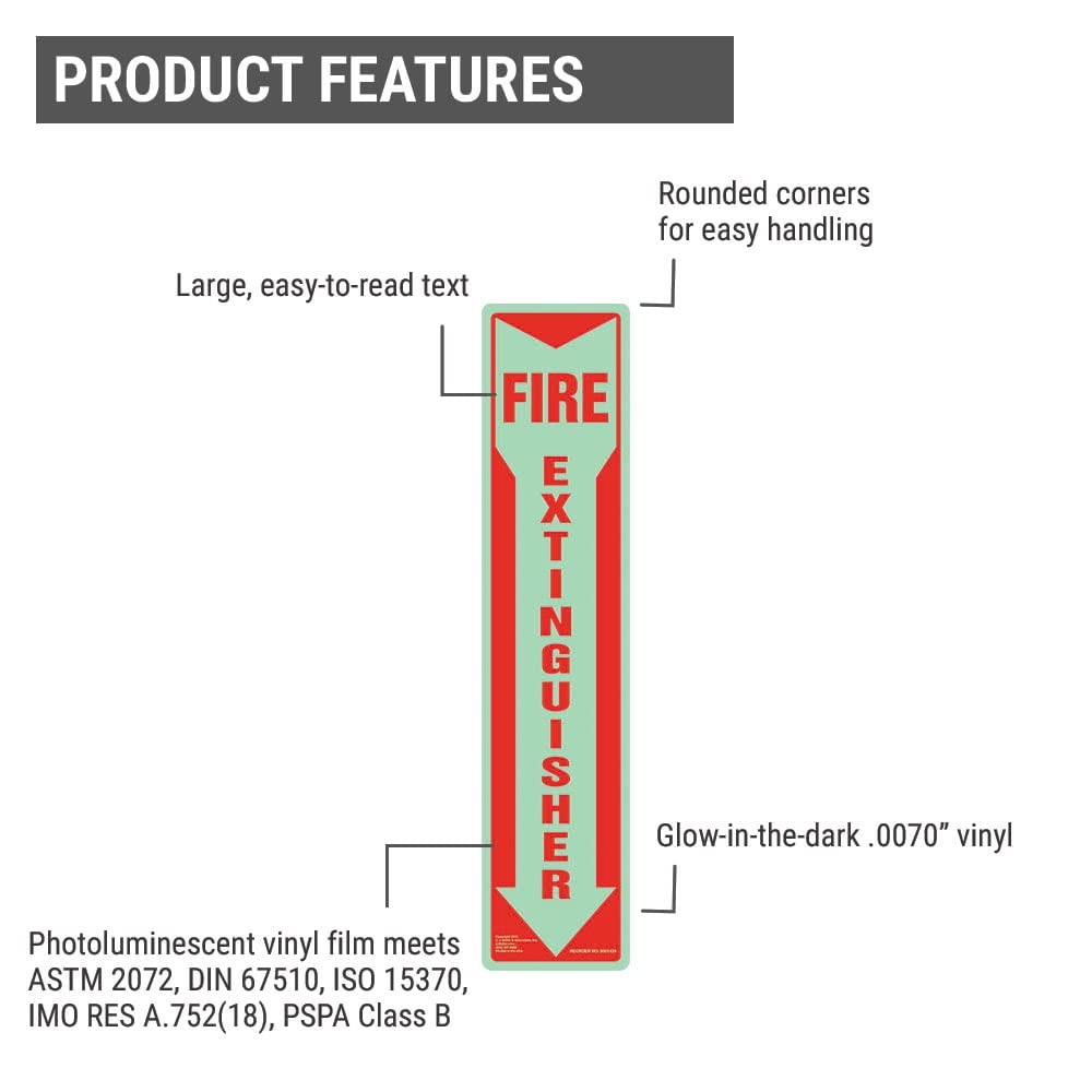 2-Pack 3×13.5″ Glow in The Dark “Fire Extinguisher” Self Adhesive Vinyl Sign