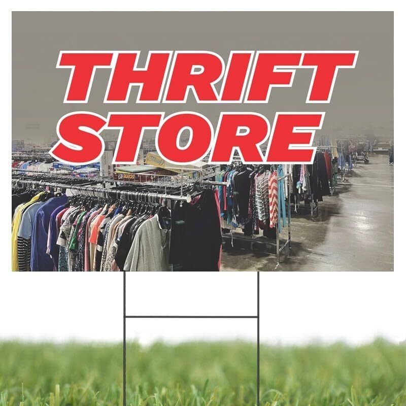 Thrift Store | Sidewalk Yard Sign w/ Metal Stakes | 24″W x 18″H