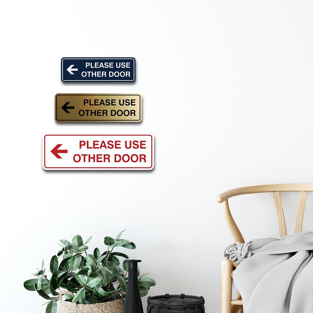 1 Pack Standard Please Use Other Door Sign Left Arrow Black Small Label