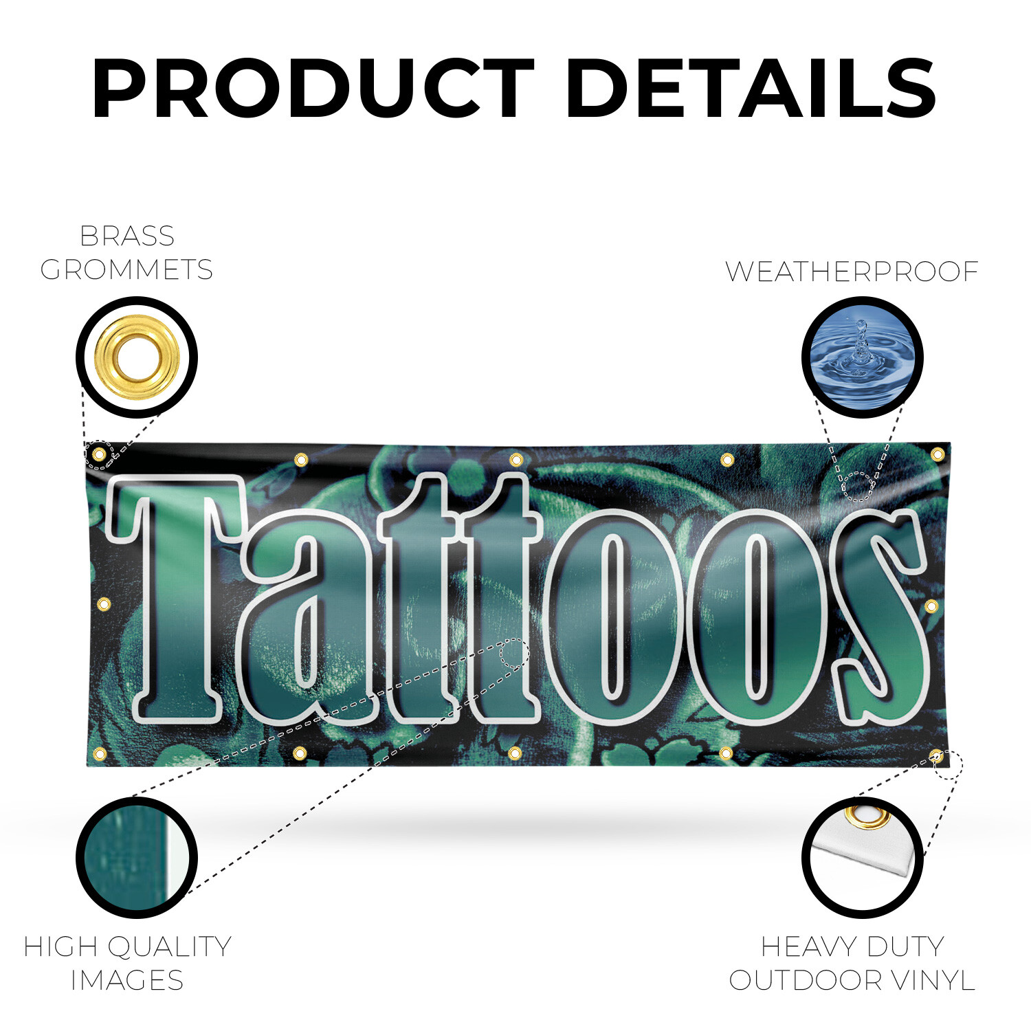 Tattoos 13 oz Vinyl Banner Sign with Metal Grommets Heavy-Duty Single-Sided