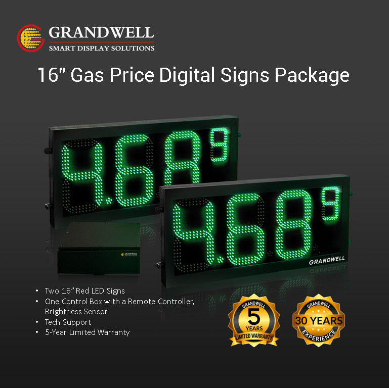 16″ Digits LED Gas Price Sign Green /Remote/2 Signs/42 x20″_ 5-Yr Warranty