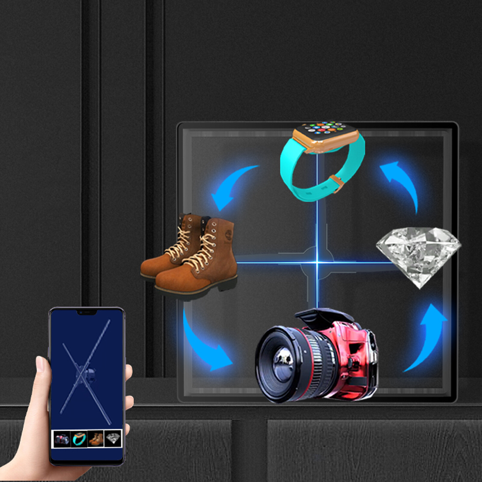 45cm WiFi/APP 3D Holographic Projector Hologram LED Display Advertising Fan Set