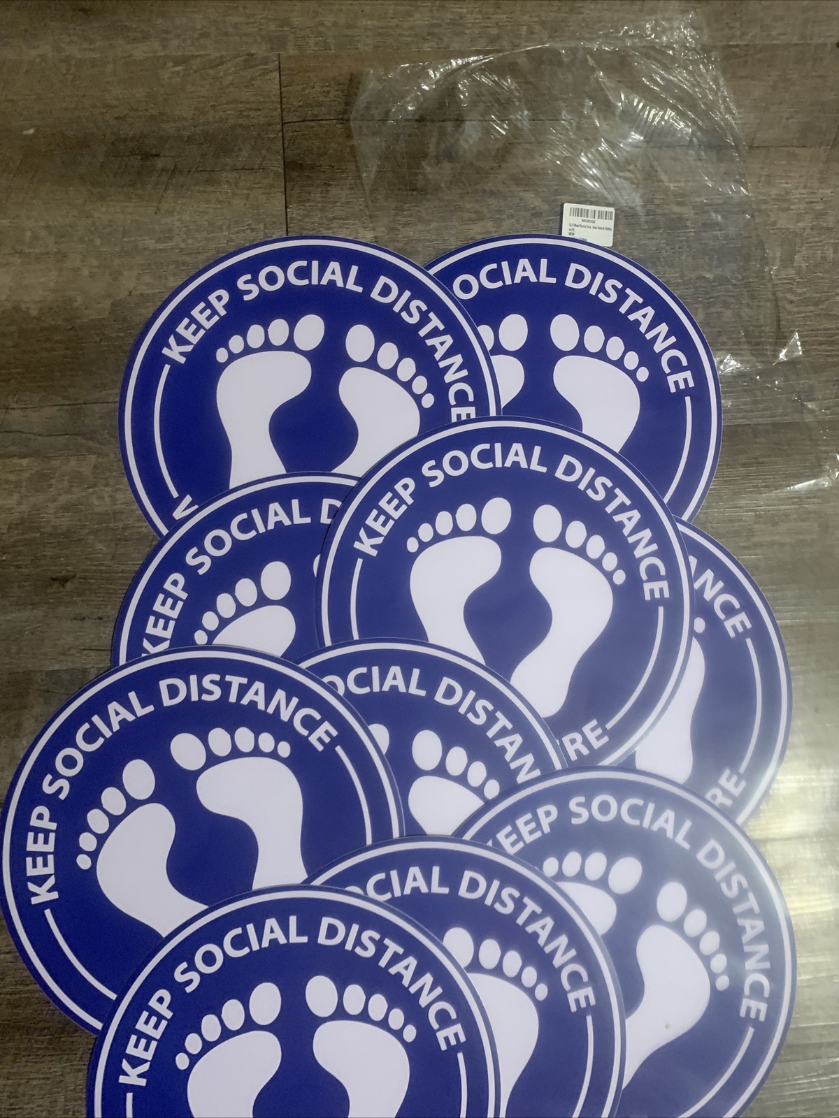 10 CT. Keep Social Distance Signs: 10.75” Diameter-Heavy Duty Peel & Stick (NEW)