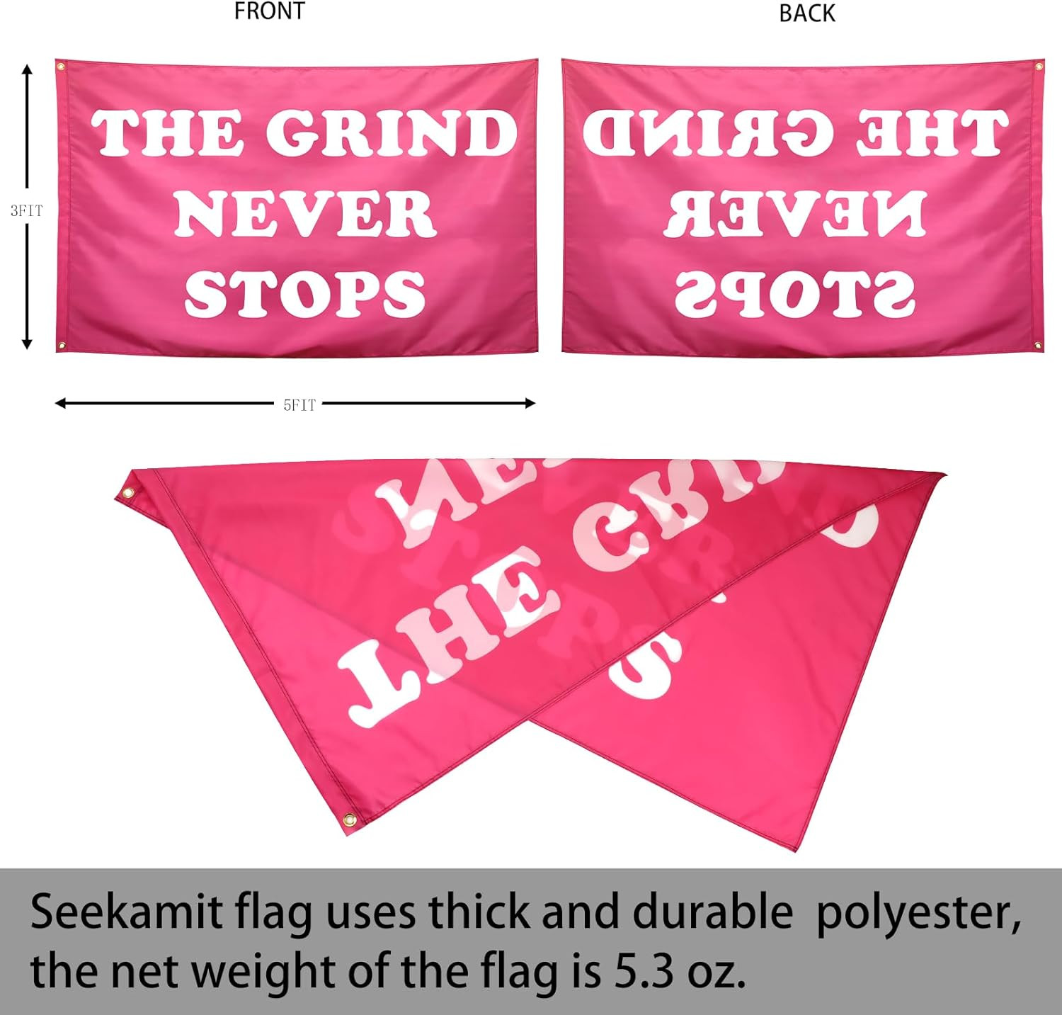 The Grind Never Stops Flag Pink Funny College Dorm for Girls Inspirational Motiv
