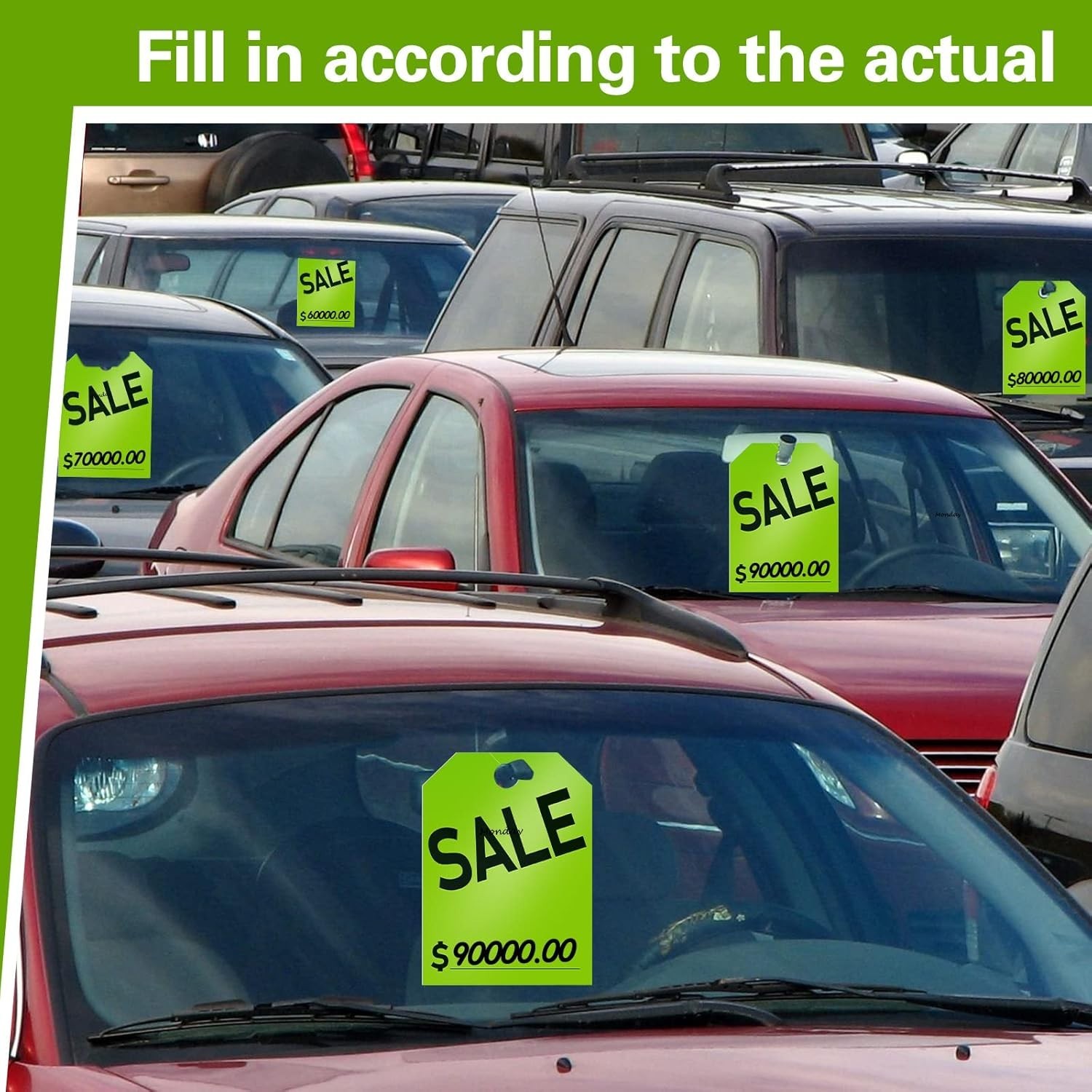 100Pack Sale Tags Car Sale Sign Dealer Mirror Hang Tags 8.5 x 11.8 Inches(Green)