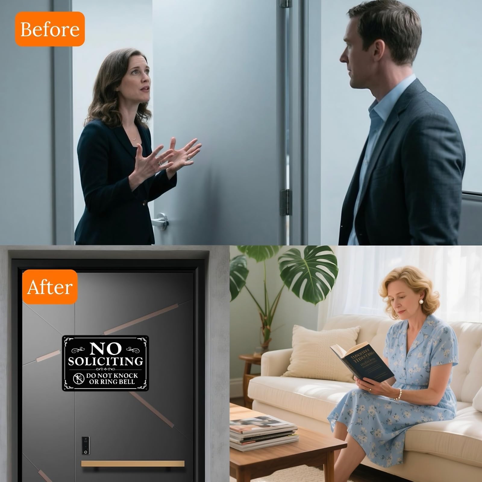2 Pack No Soliciting Sign for Front Door,9 X 6 Inches Self-adhesive No Solici…