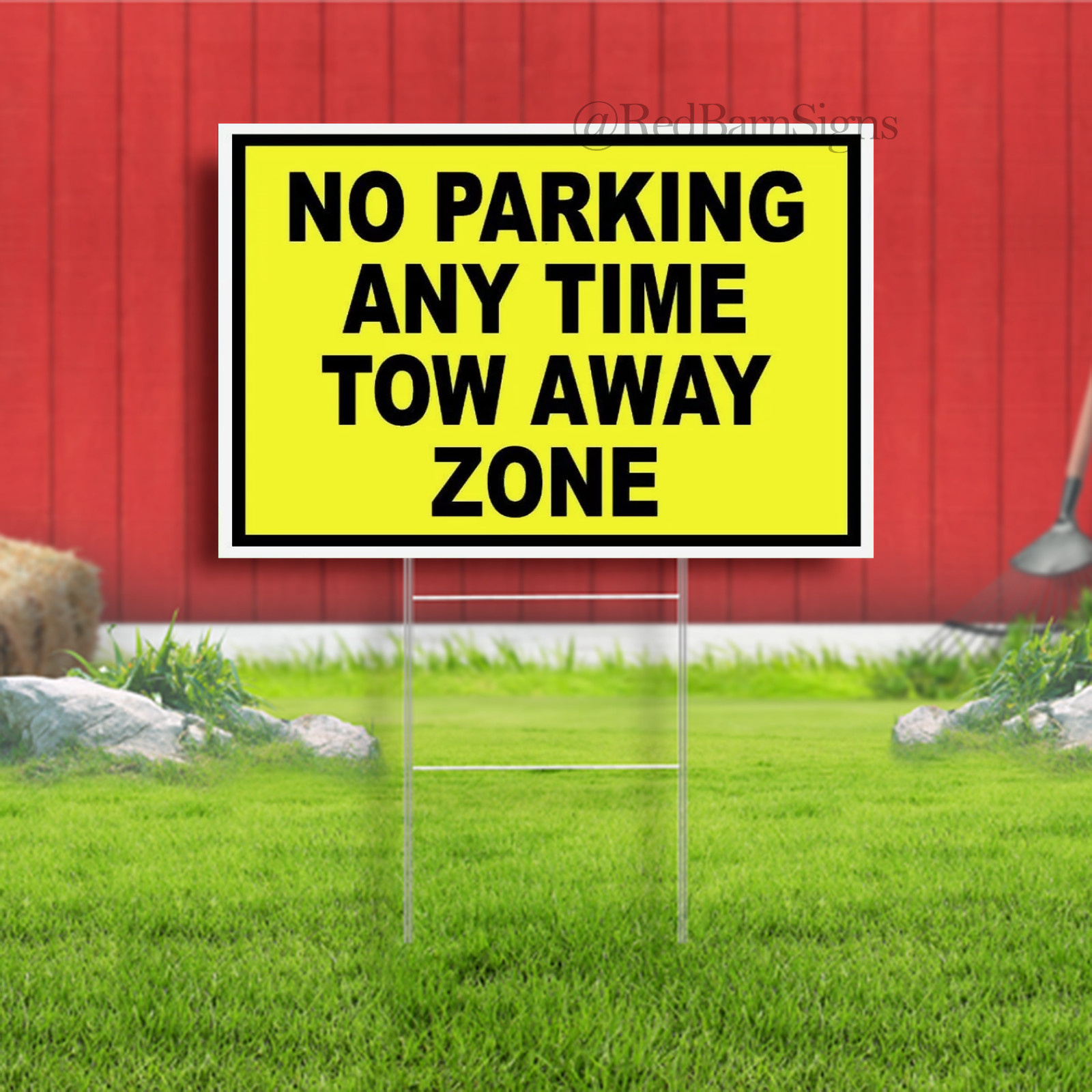 No Parking Any Time Tow Away Zone YELLOW Yard Sign Road with Stand LAWN SIGN