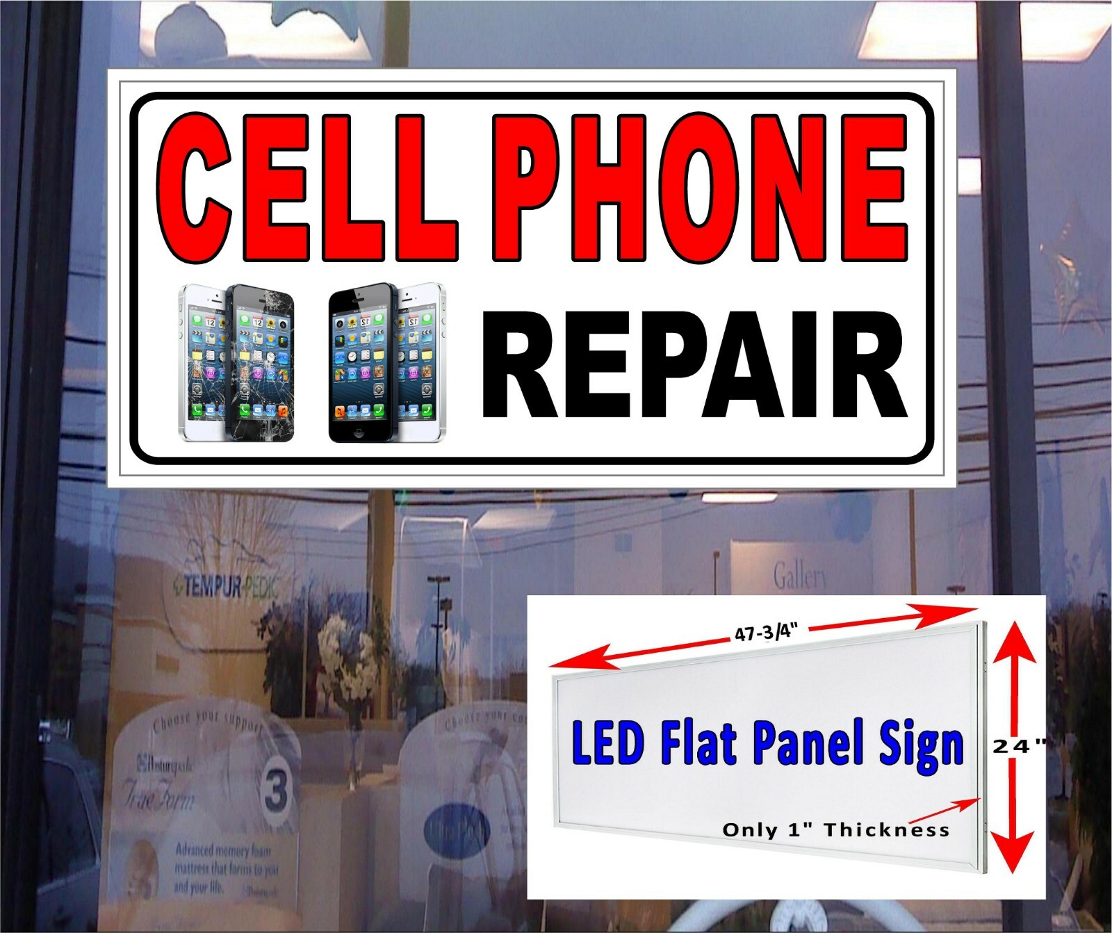 Cell Phone Repair Led light box panel window sign 48″x24″