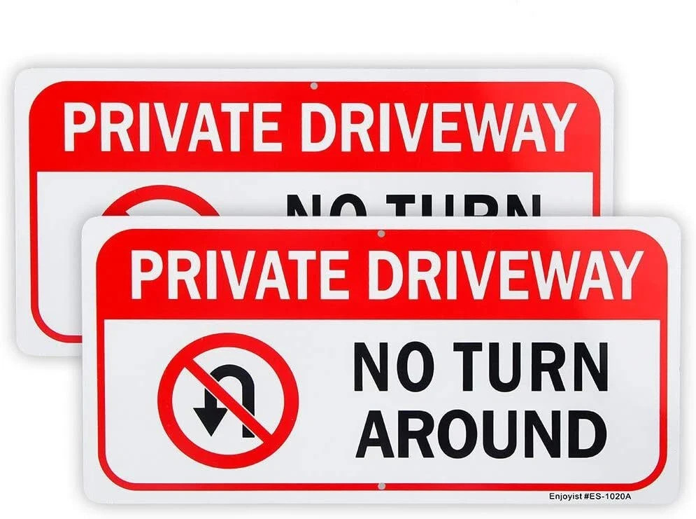 2 Pack Private Driveway, No Turn around Sign, 14″X 7″ .04″ Aluminum Reflective S