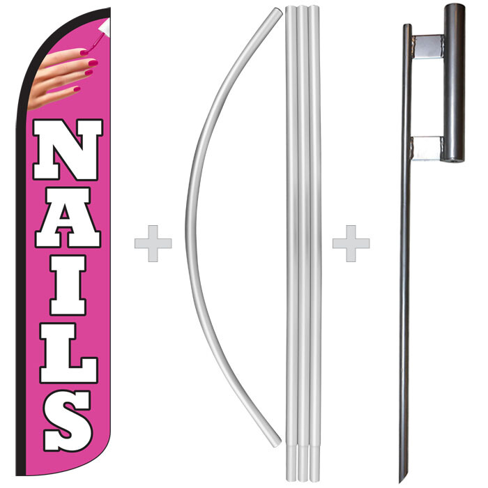 Nails 15′ Tall Windless Swooper Feather Banner Flag & Pole Kit