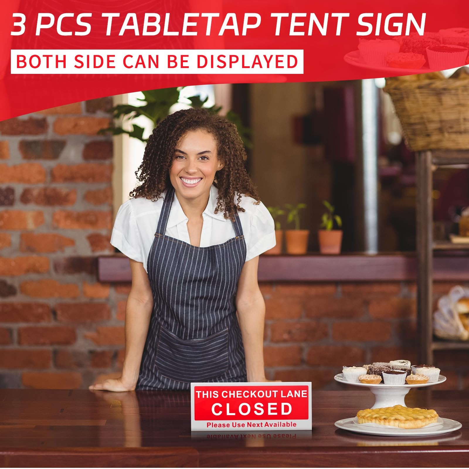 3 PCS Checkout Closed Desk Sign 9.84×3.94in V Shaped Tabletop Tent Red White
