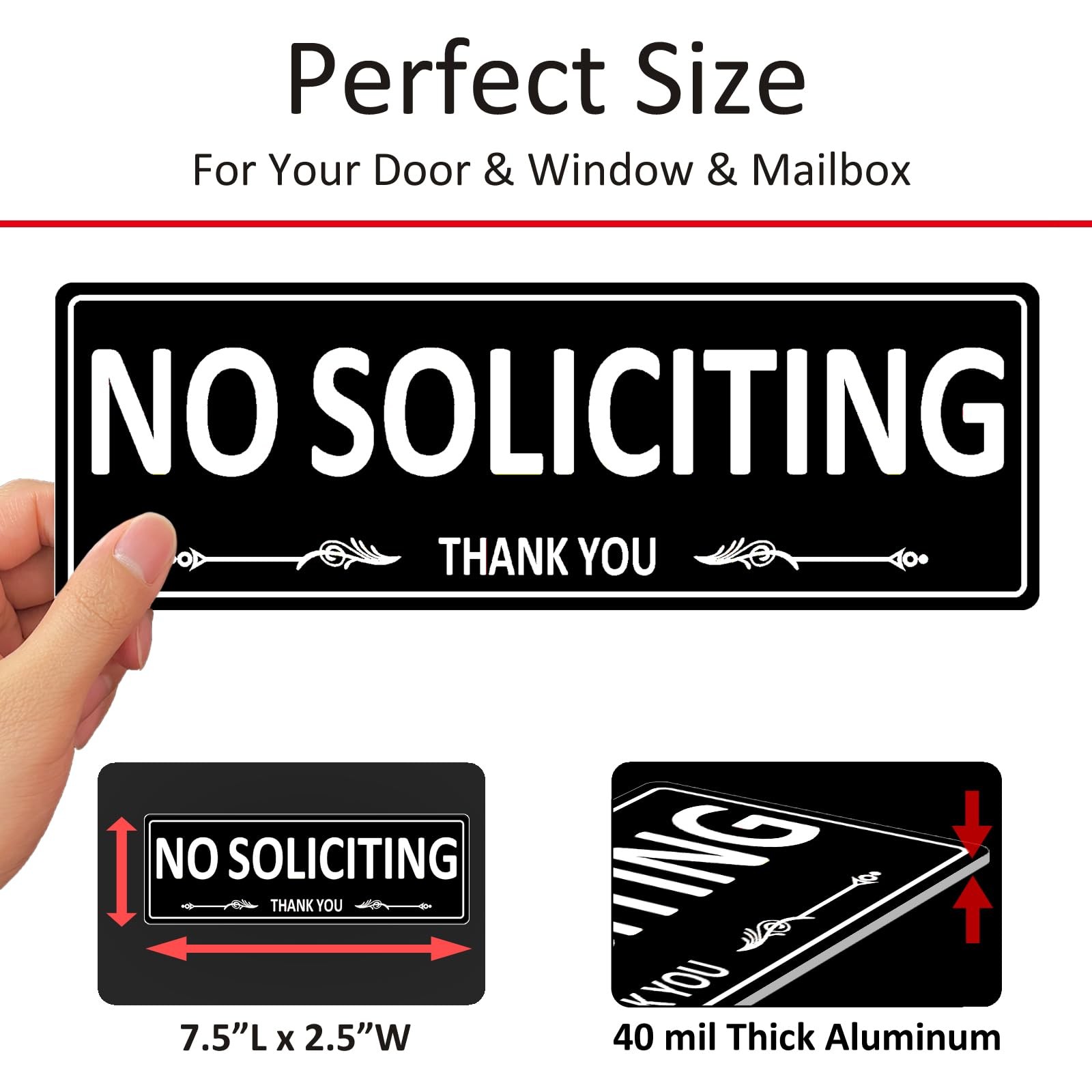 2 Pack Premium Metal SelfAdhesive No Soliciting Sign for Front Door, 7.5 x 2….