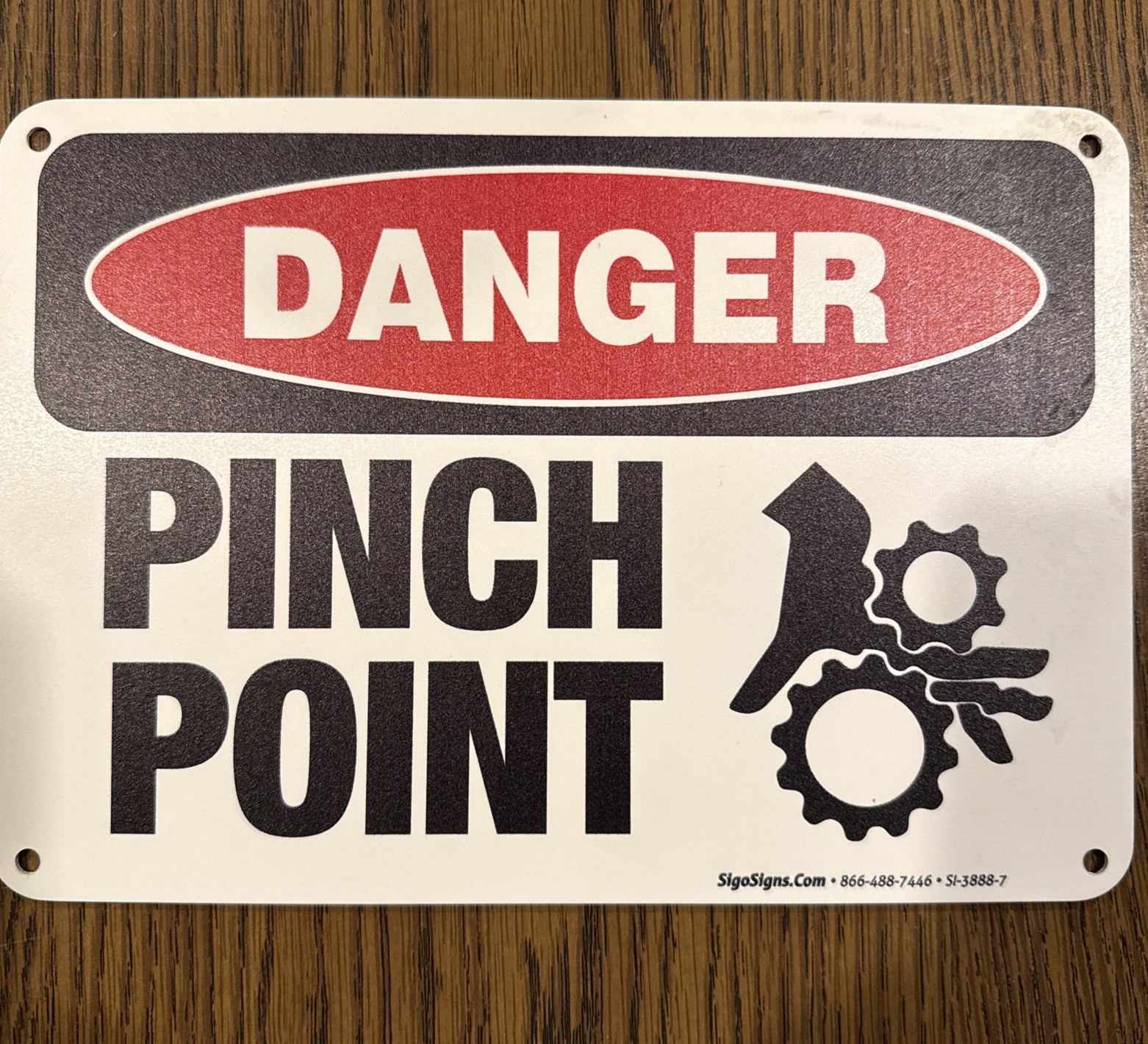 7×10 inch Danger Pinch Point OSHA Sign HDPE Plastic Pre-Cleared Holes