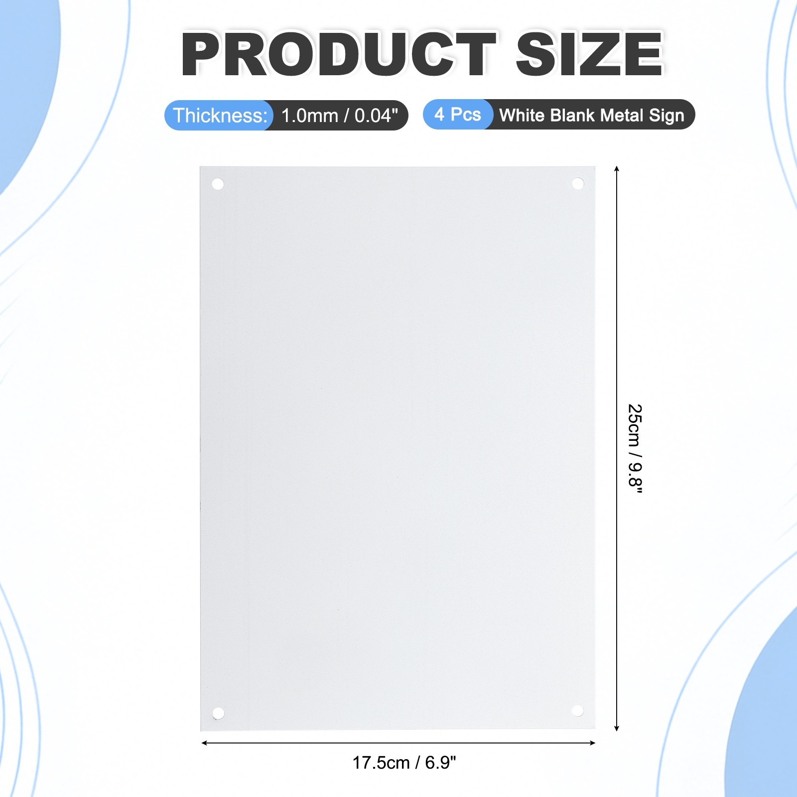 4 Pcs White Blank Metal Sign, 9.8×6.9″ Blank Sublimation Signs(0.04″ Thickness)