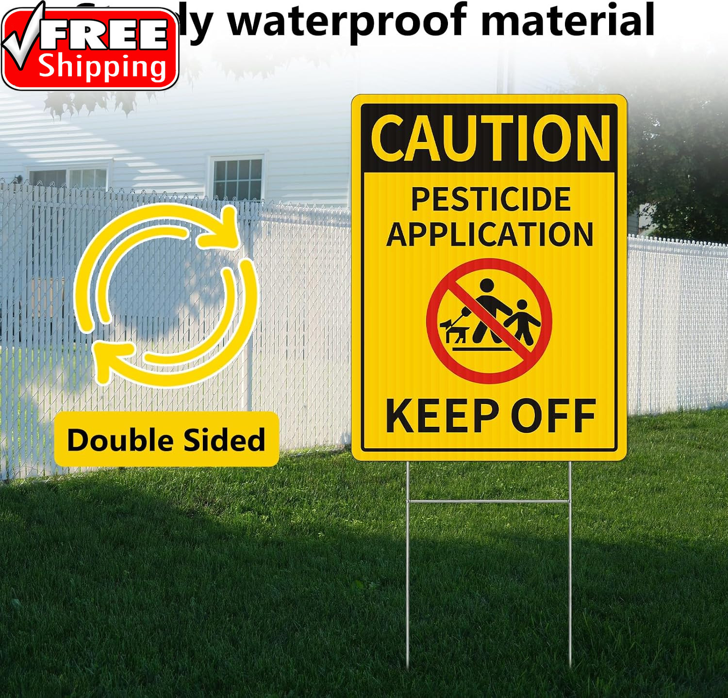 2 Pack Caution – Pesticide Application, Keep off Yard Sign with Metal Stakes, 12
