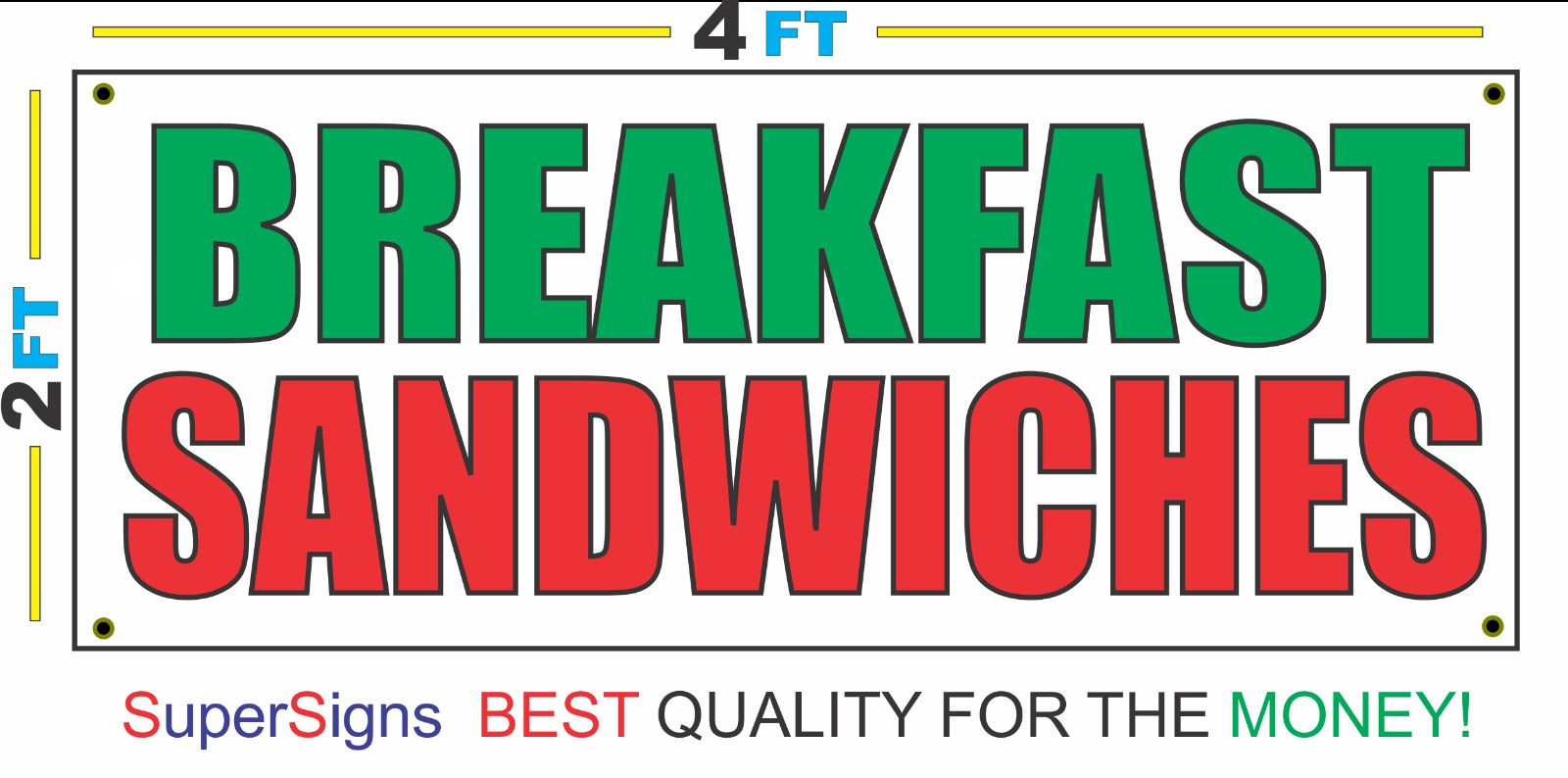 2×4 BREAKFAST SANDWICHES Red White & Green Banner Sign NEW Discount Size & Price