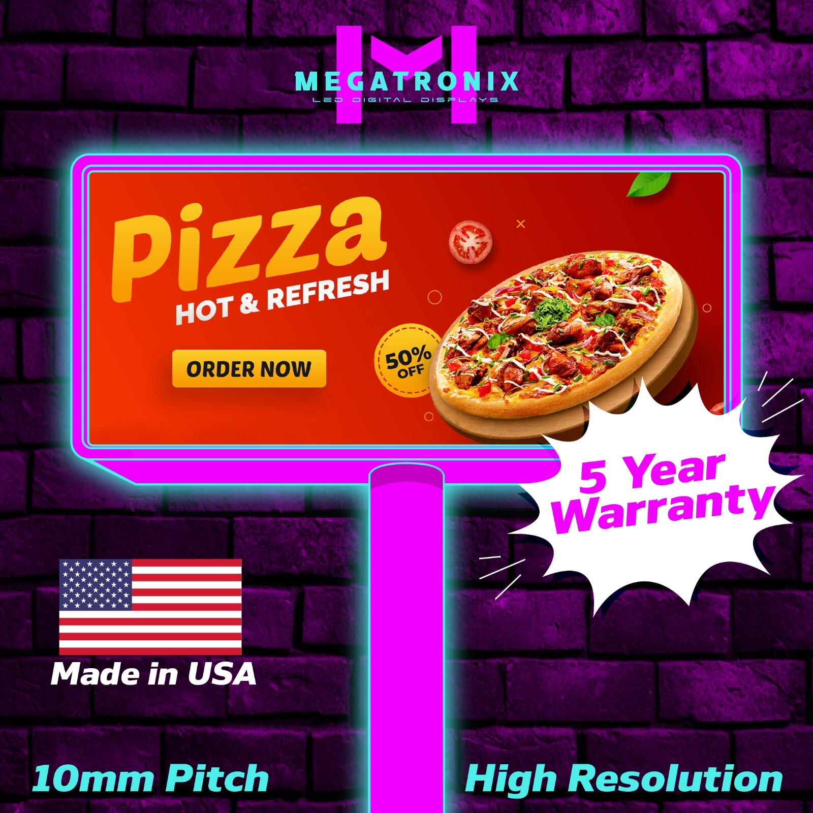 1x Outdoor LED Business Sign 50″ x 100″ Full Color Heavy Duty Wireless HD Video