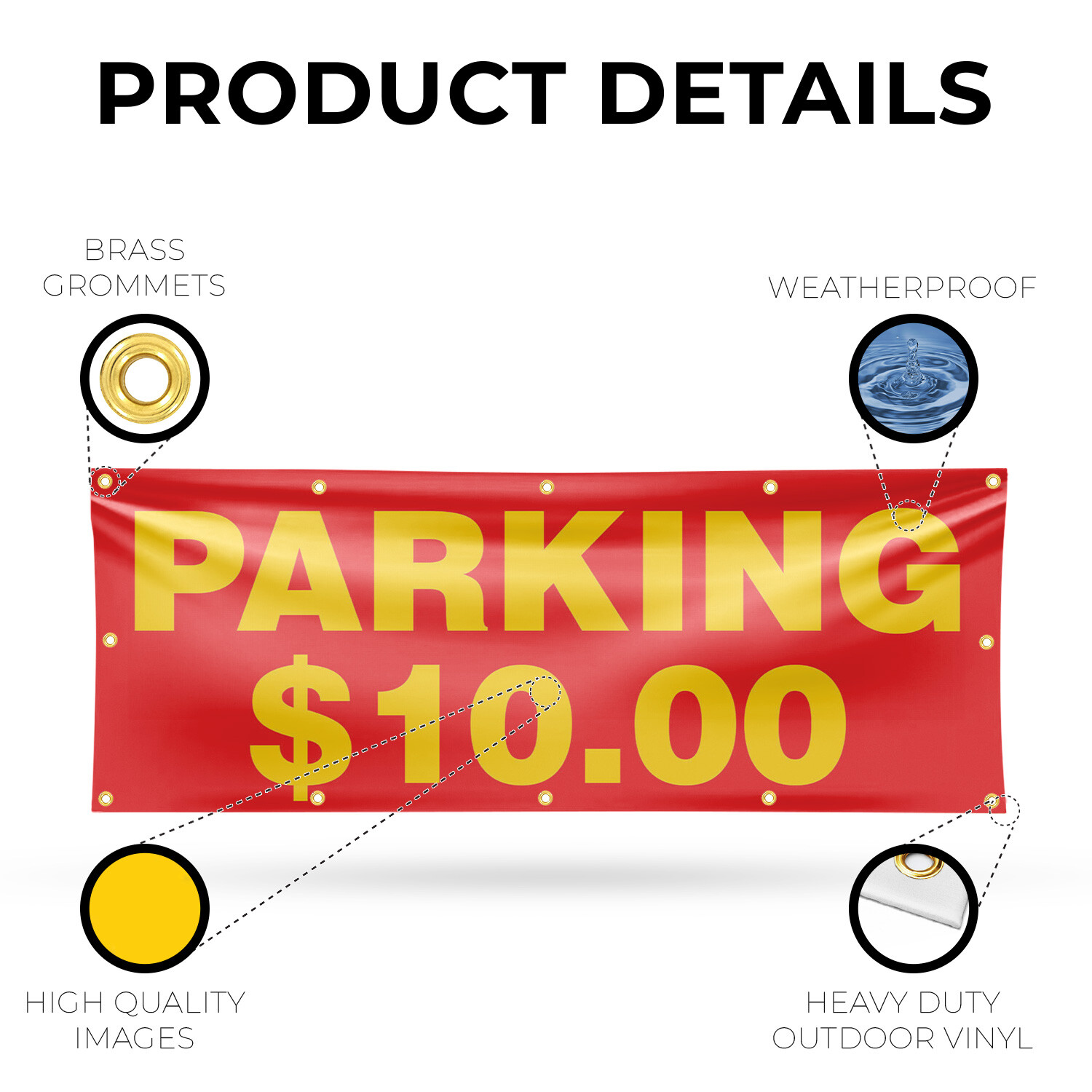 Parking $10 Dollars Vinyl Banner Sign with Metal Grommets Heavy-Duty