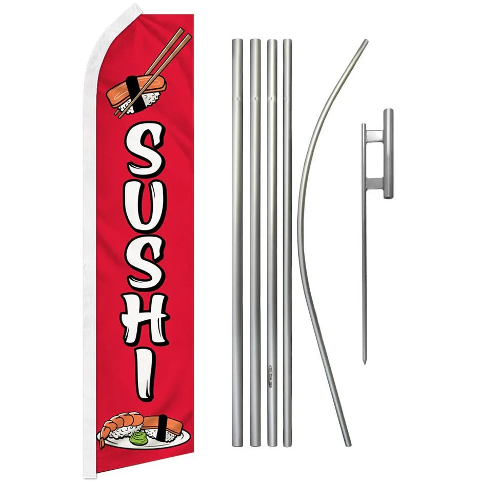 Sushi Solid Red Swooper Flutter Feather Advertising Food Flag & Pole Kit