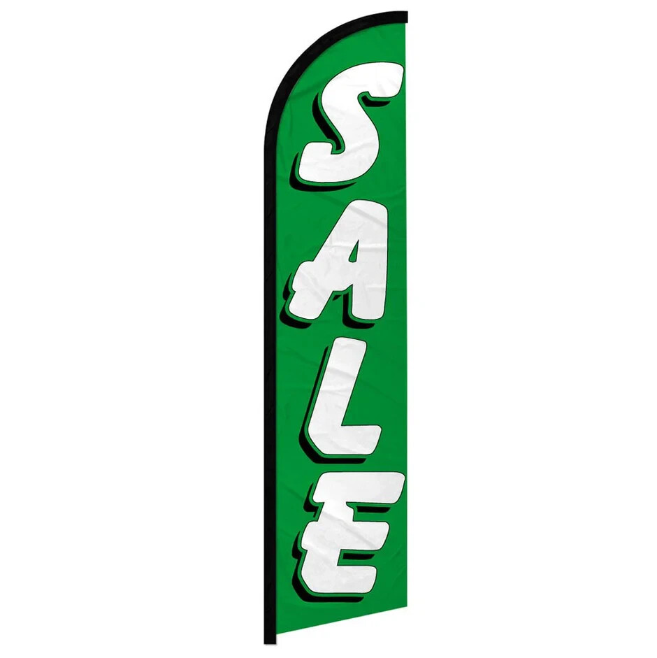 Sale (Green) Windless Full Sleeve Feather Advertising Sales Here Banner Flag