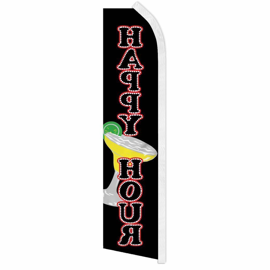 “HAPPY HOUR” advertising super flag swooper banner business beer wine cocktails