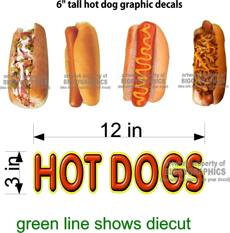 FULL COLOR HOT DOGS GRAPHICS VINYL DECALS AND TEXT