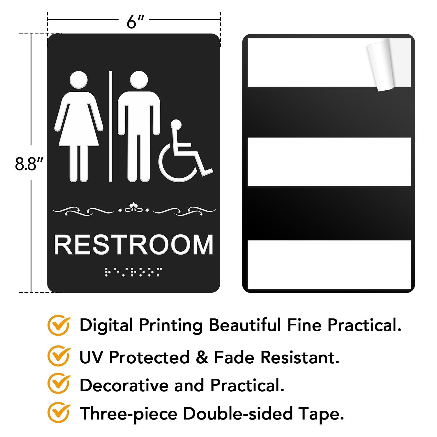 Restroom Sign, Bathroom Signs, (4 Pack) 8.8 x 6 Inches ADA Braille Acrylic Si…