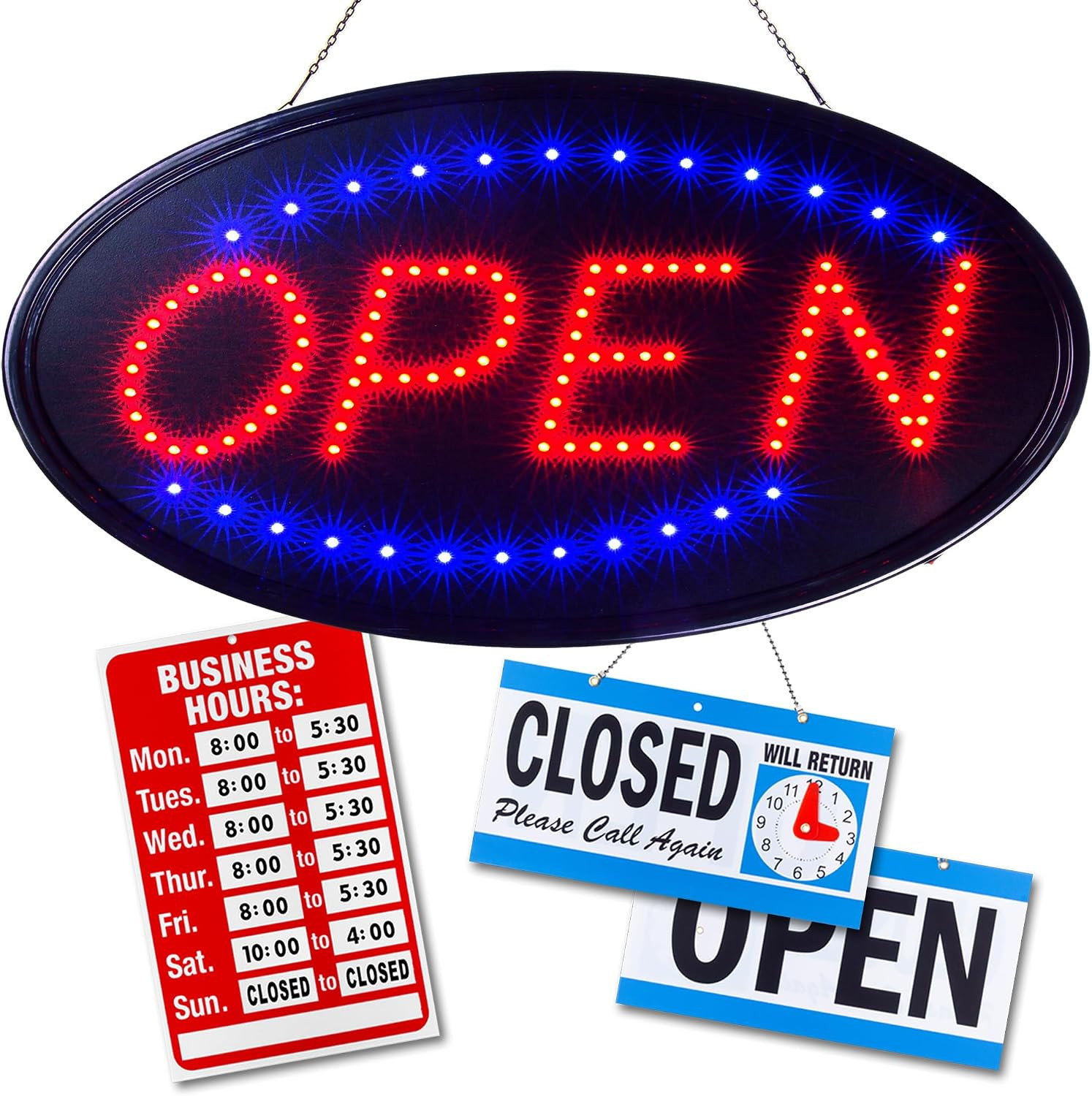 Open Sign for Business, Bright Oval Neon-Style LED Sign | Includes Business Hour