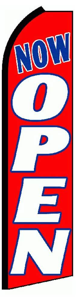 Now Open Banner Sign Flag Display Only Red White Blue Flutter Swooper 3’ Wide