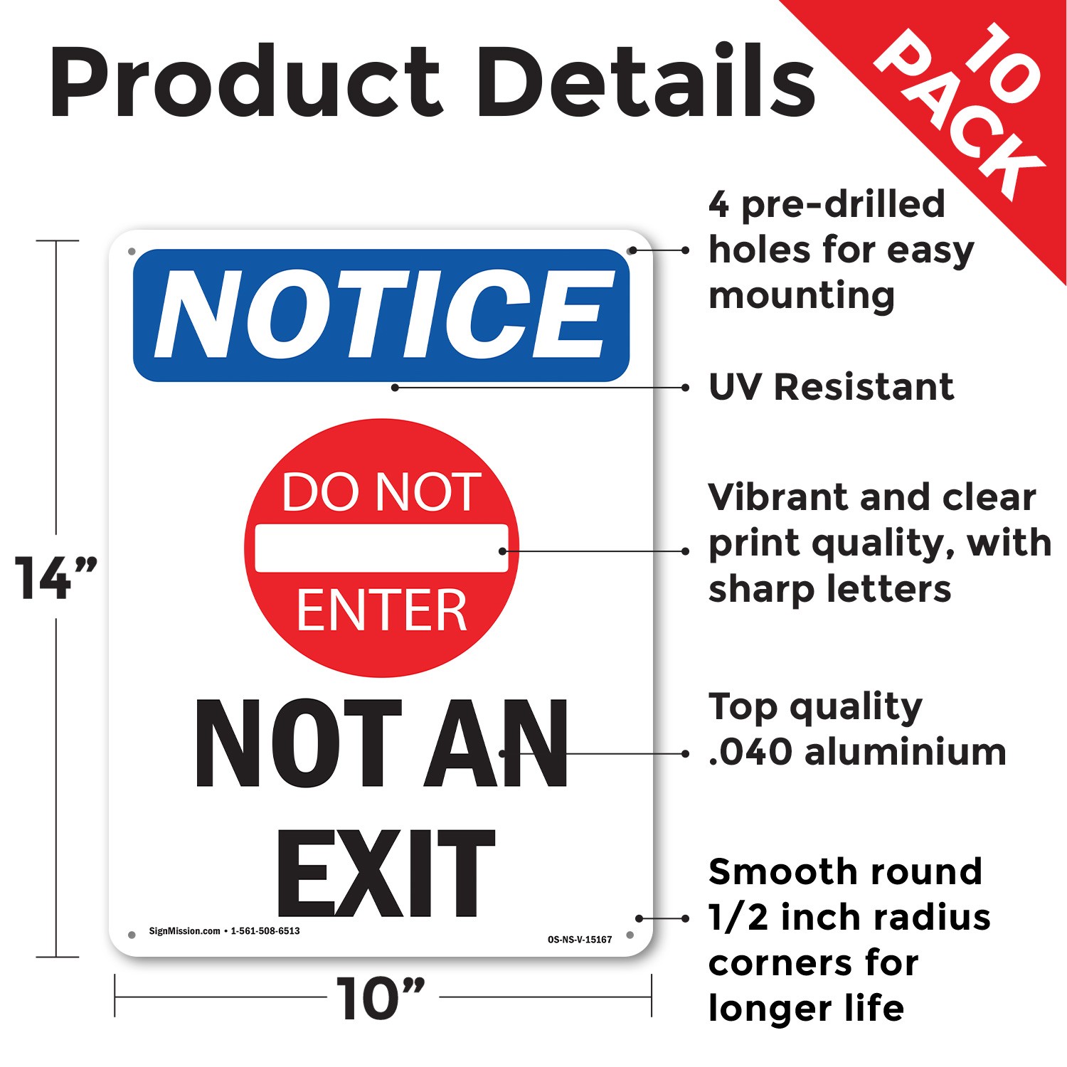 Not An Exit OSHA Notice Sign Metal, Plastic, Or Decal – 5 or 10 Pack