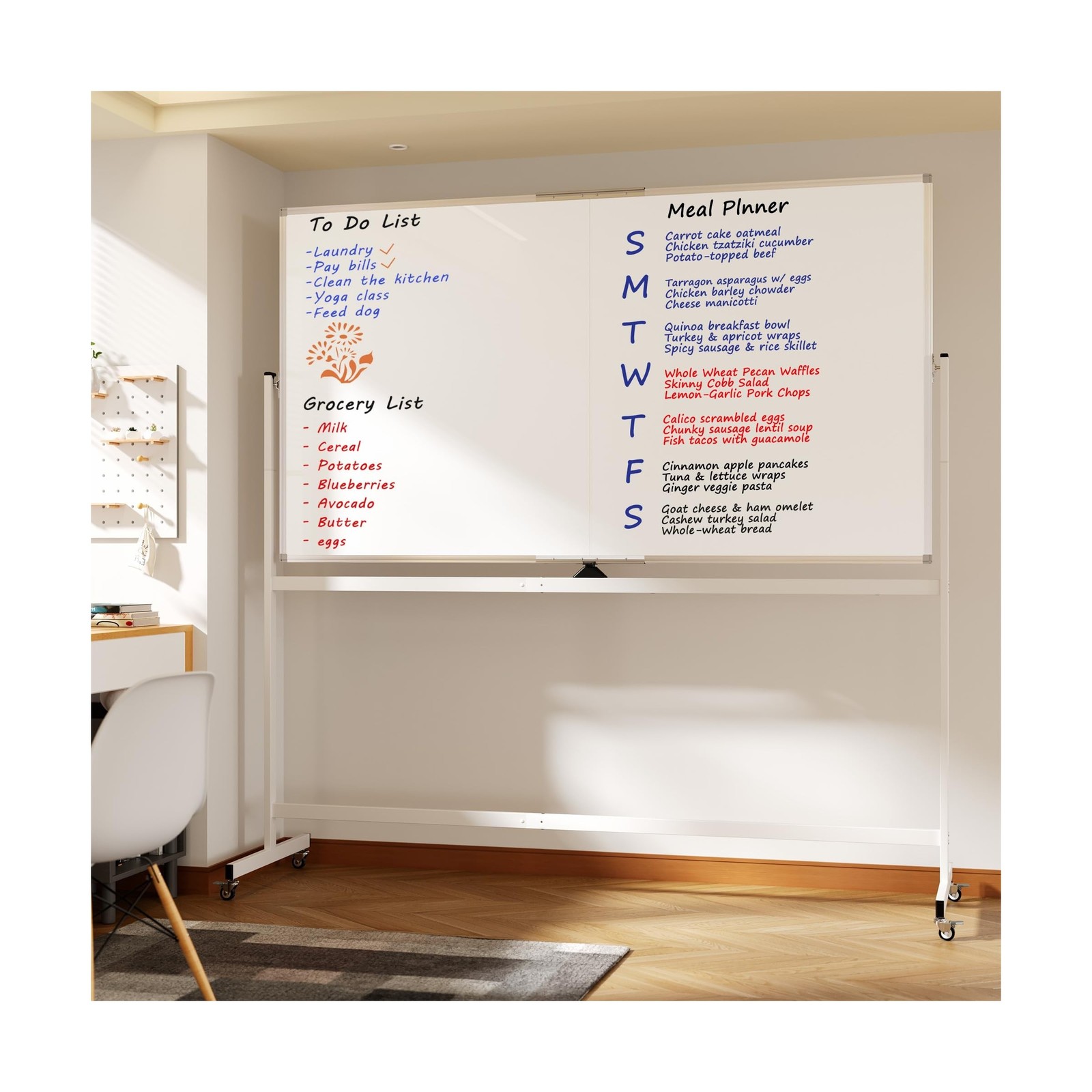 Large Rolling Whiteboard on Wheels, 72″ x 40″ Double-Sided Mobile White Board…