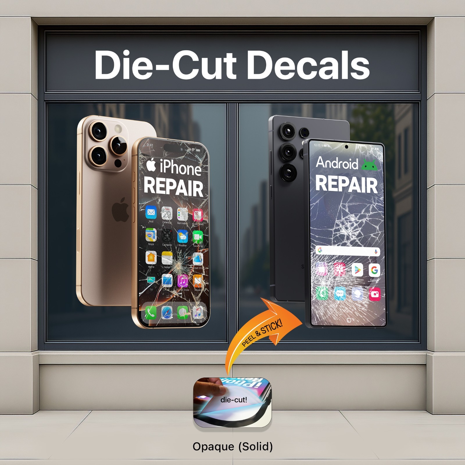 Cracked Screen iPhone Android Repair Window Decals – Die-Cut Storefront Signs 2