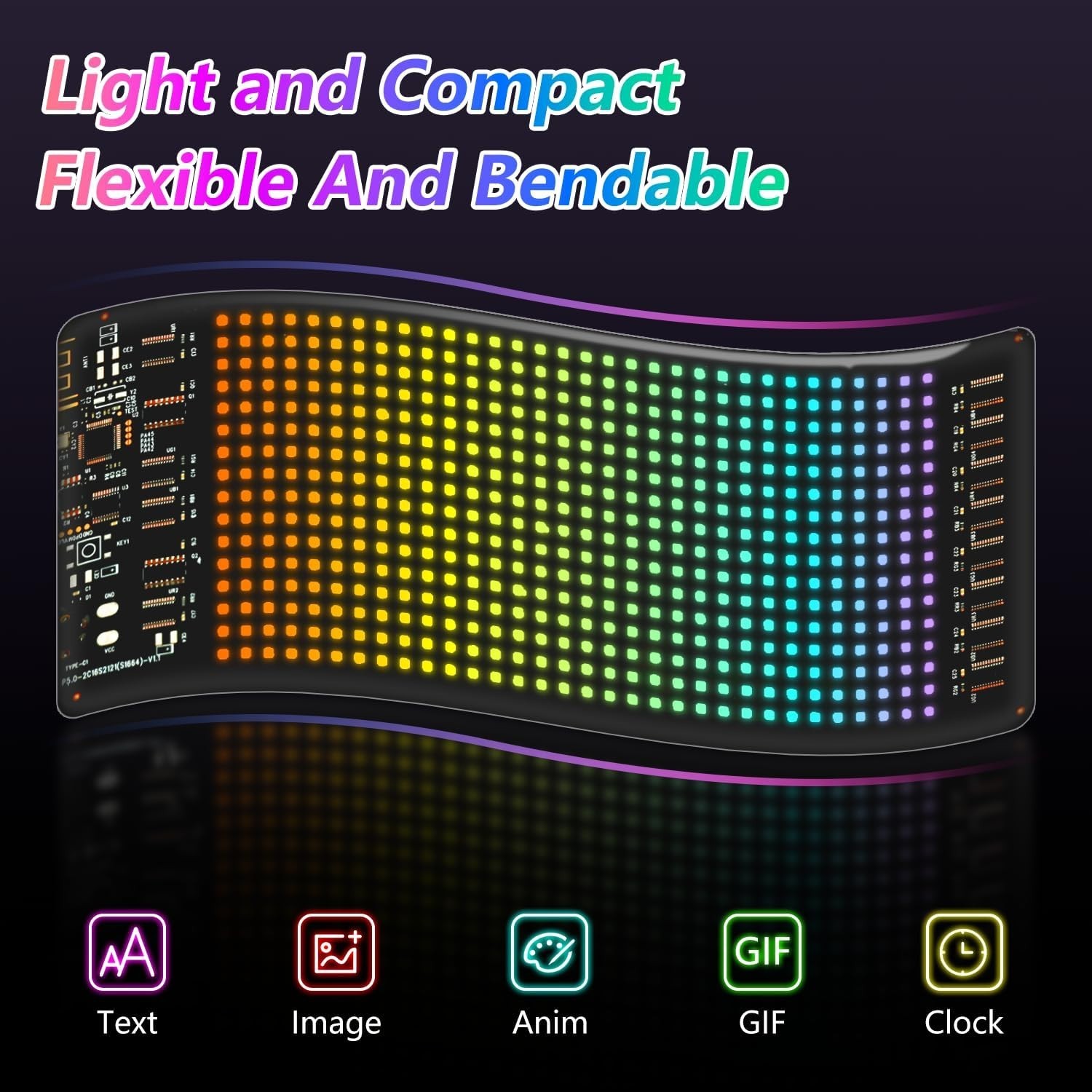 7″ x 3″ Flexible LED Matrix Panel – Waterproof with App Control & Animation