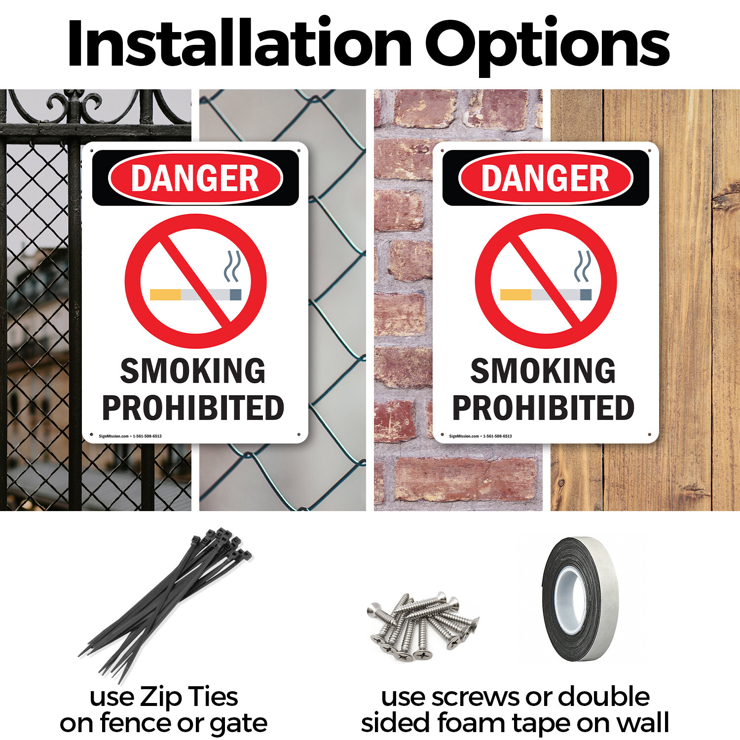 (2 Pack) Smoking Prohibited OSHA Danger Sign Decal Metal Plastic