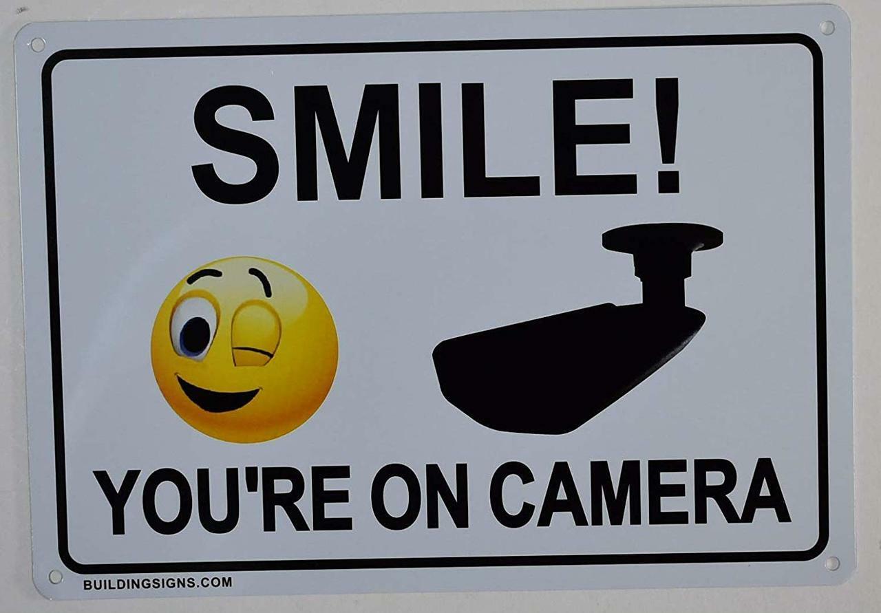 2 Pack -Smile You’re On Camera Sign (White, Rust Free, Size 7X10)-ref0420