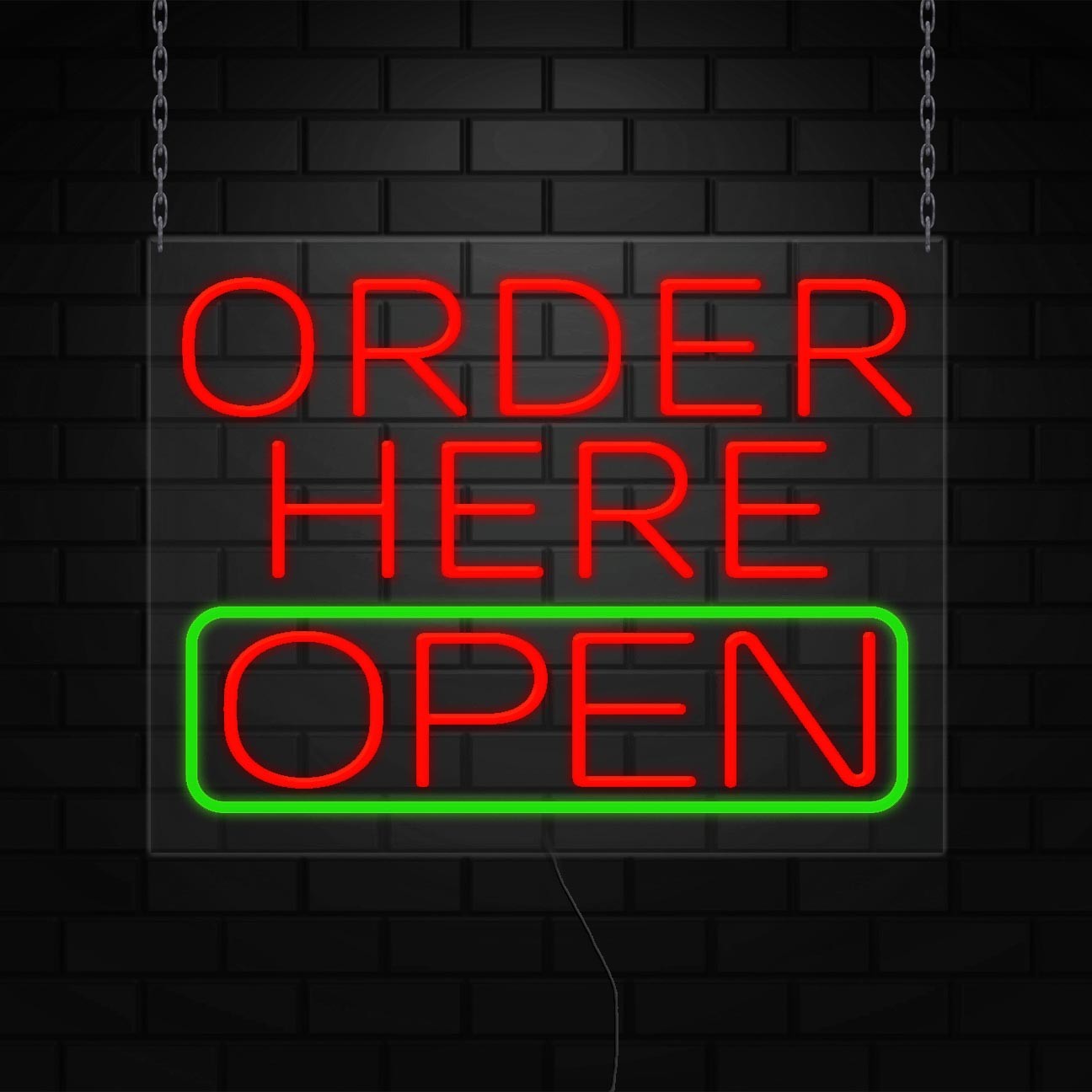Order Here Open Sign for Retail Displays | LED Flex Neon | 31″W x 24″H x 1″D