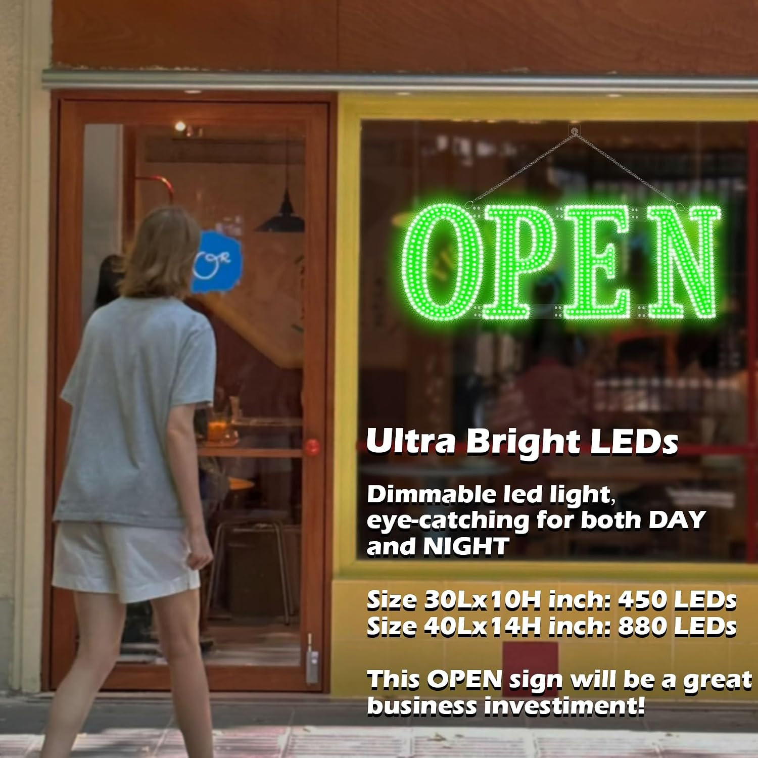 Led Open Signs for Business 30x10in Big Open Sign Led w/Remote Control Window Wa