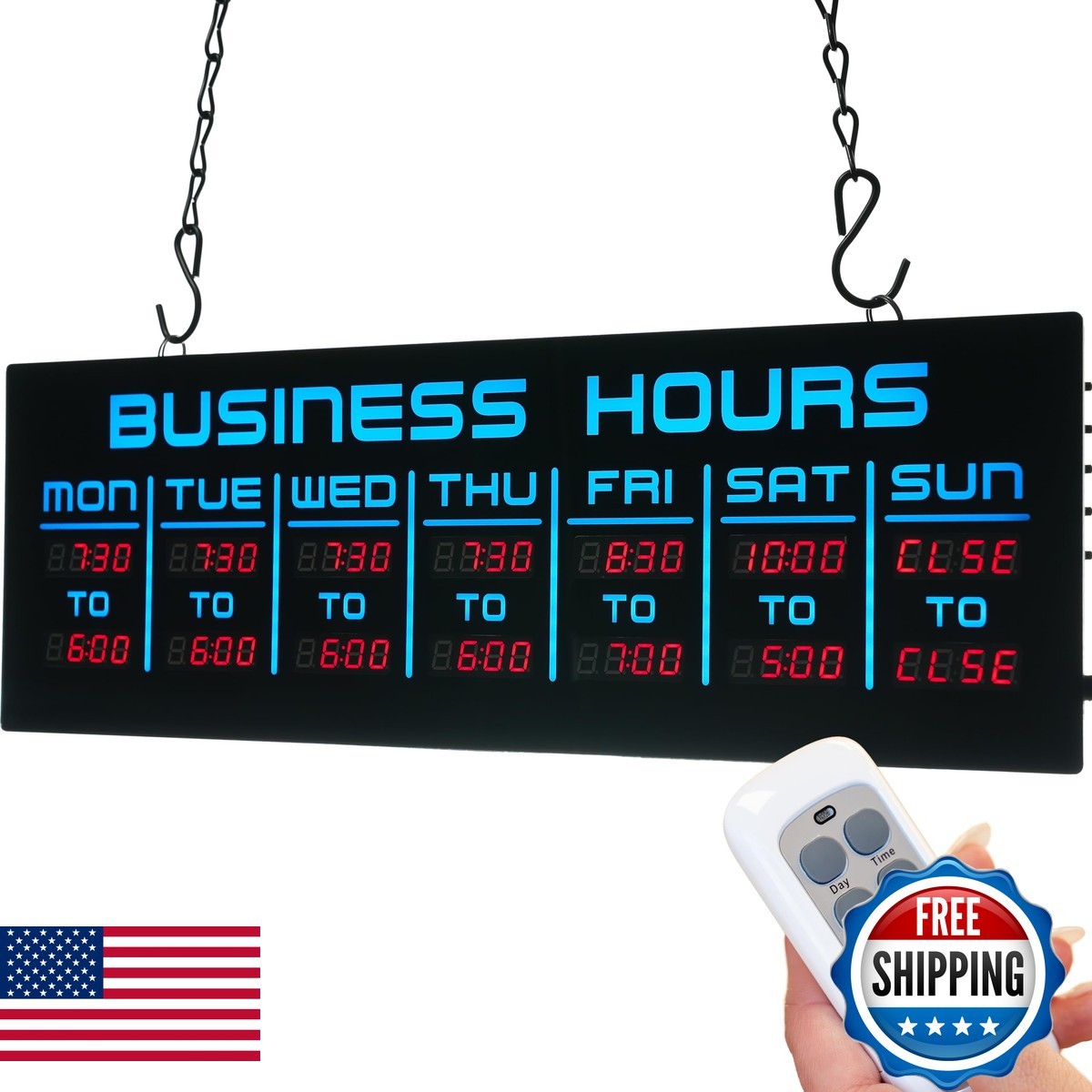 Element Lux Digital Business Hours Sign – Electronic Programmable, Blue, 16in x