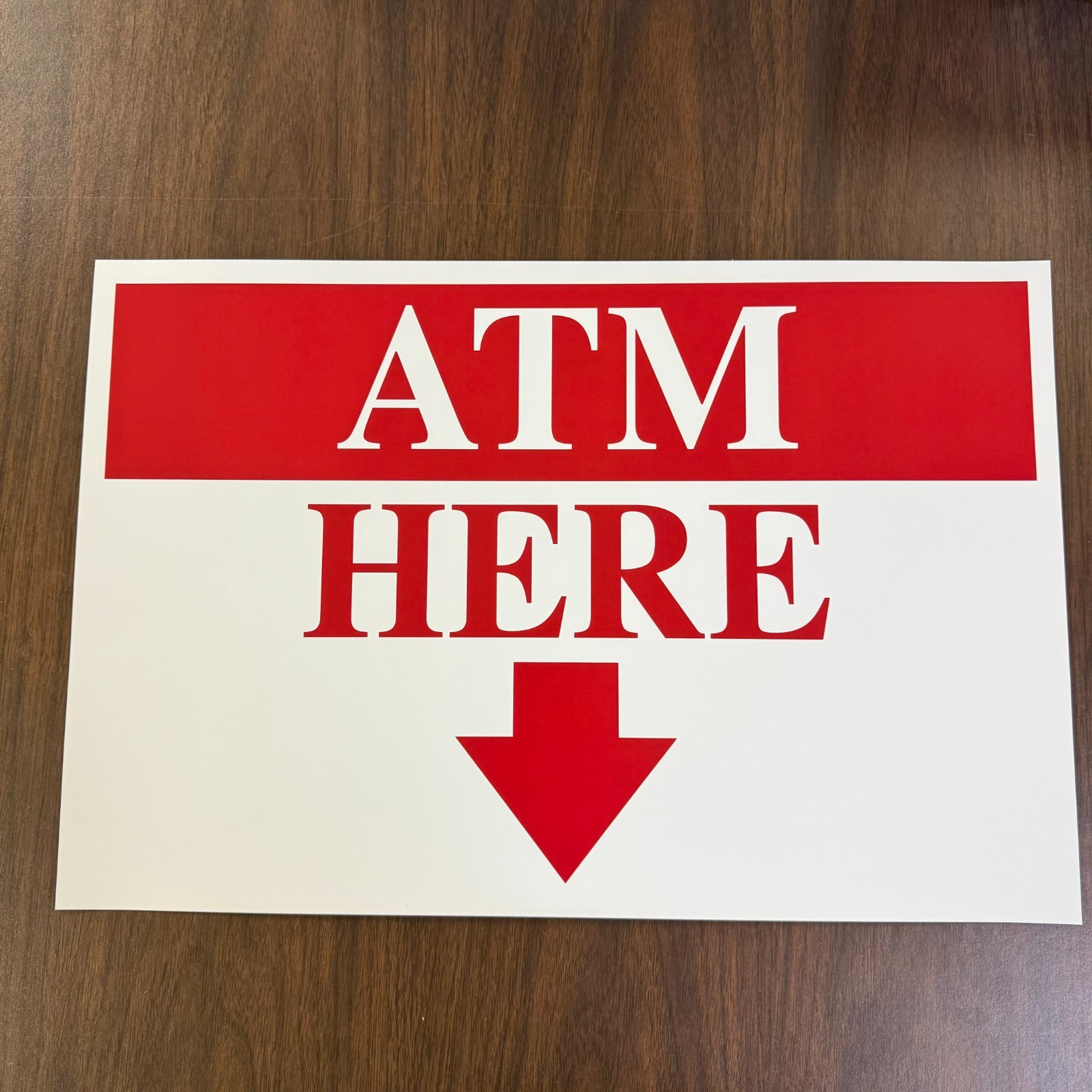 Ceiling Dangler Mobile Sign-ATM- 18″x12″ Thin Plastic- Window, Walls,hang