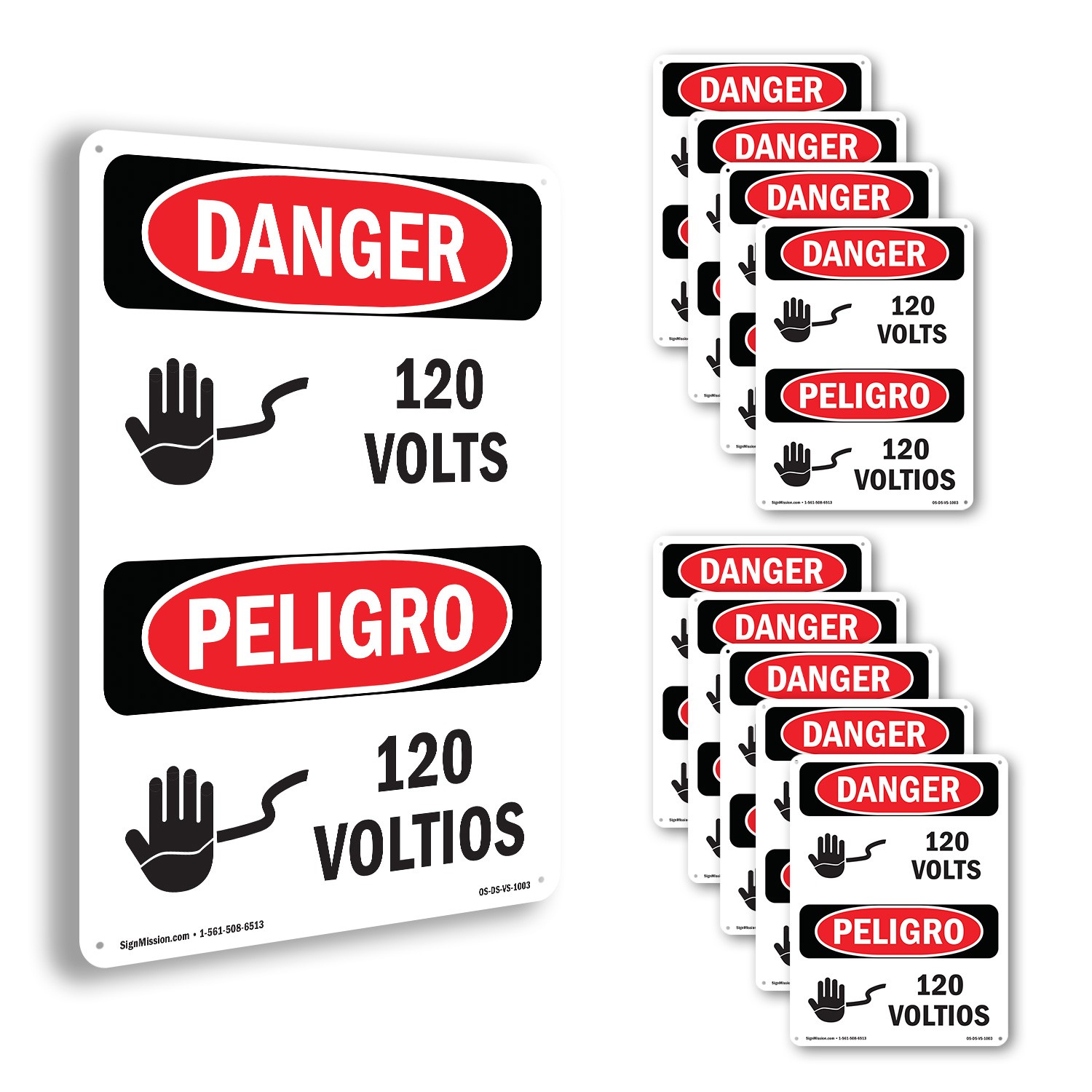 120 Volts OSHA Danger Sign Metal, Plastic, Or Decal – 5 or 10 Pack