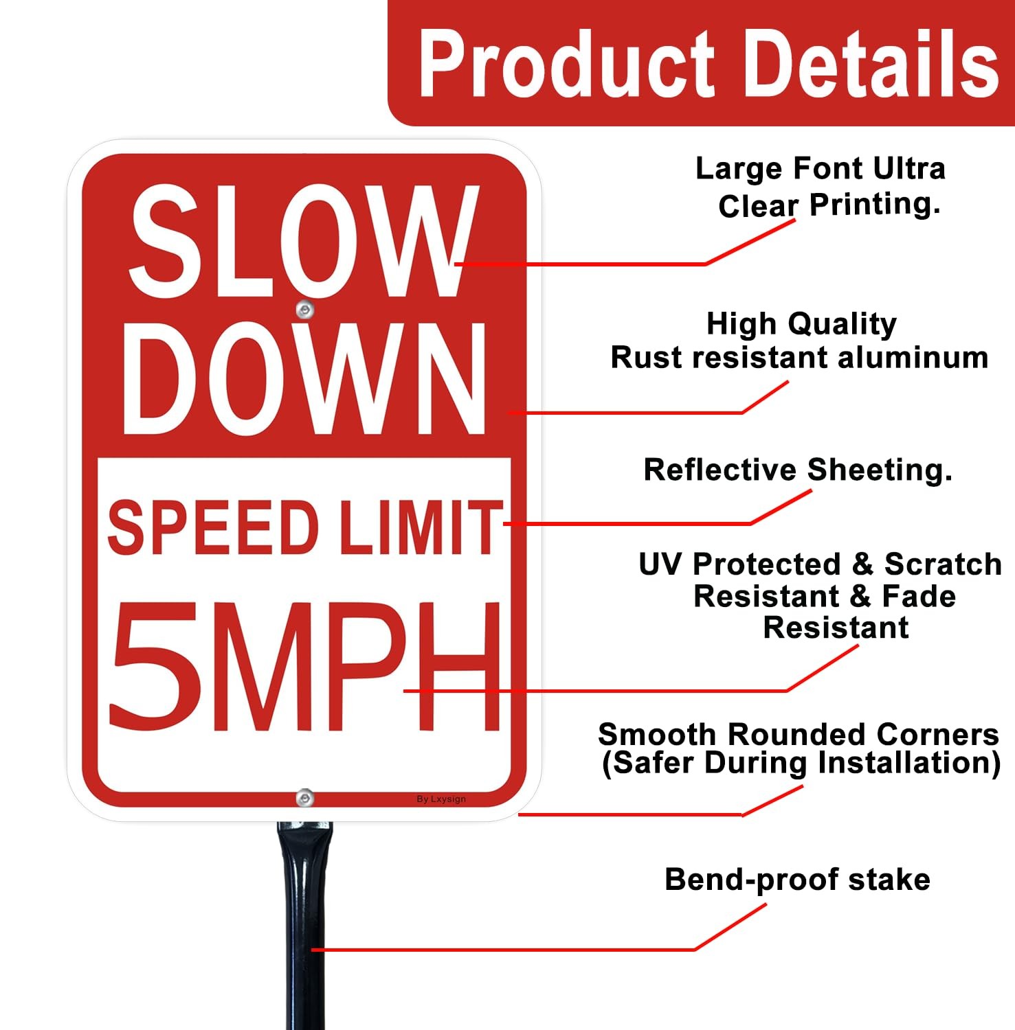 1 PCS Slow Down Speed Limit 5 MPH Sign 36 Inch Stake 14×10 Inch Reflective