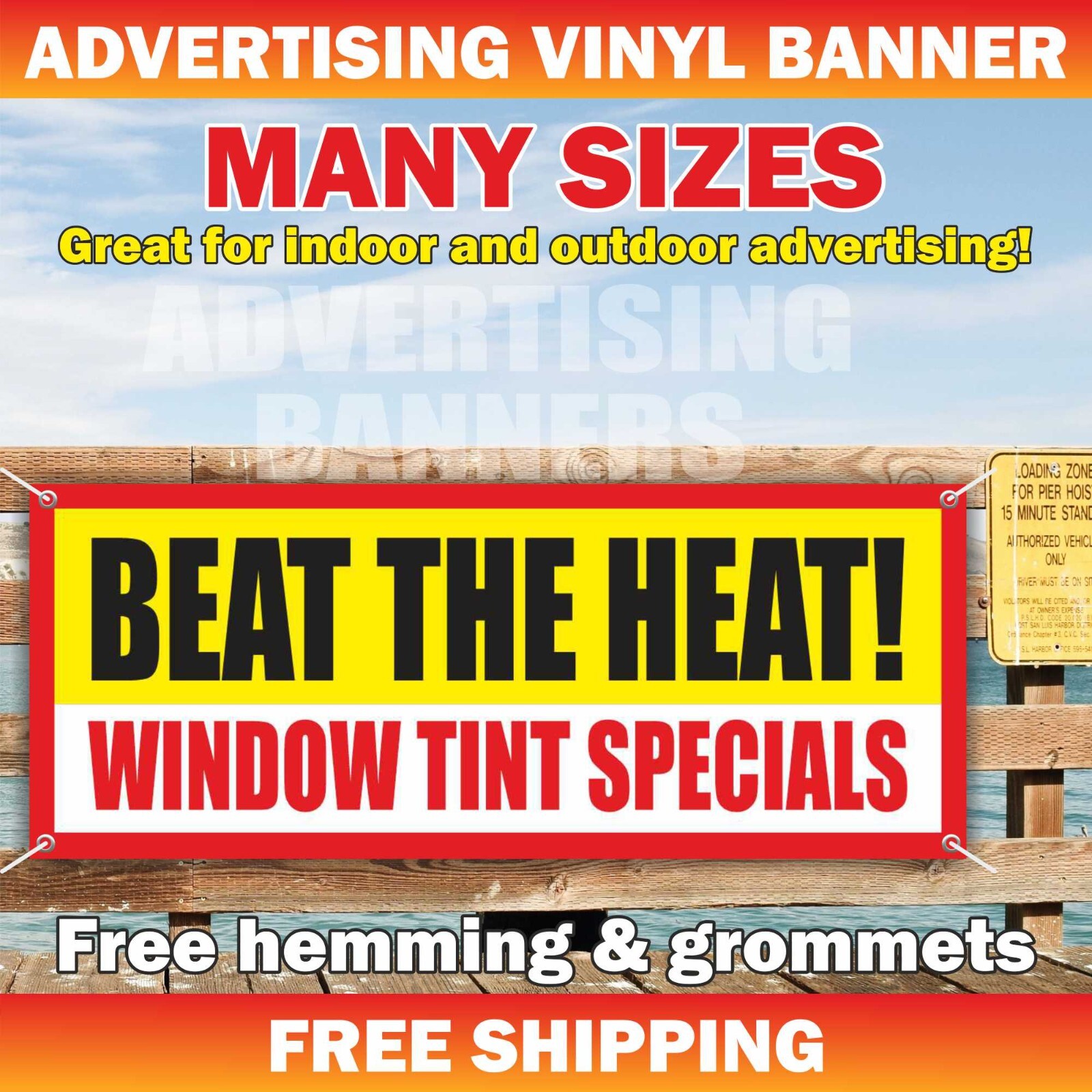BEAT THE HEAT! WINDOW TINT SPECIALS Advertising Banner Vinyl Mesh Sign tinting