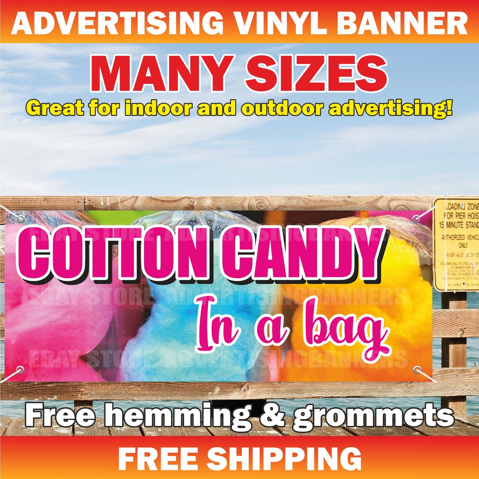 COTTON CANDY IN A BAG Advertising Banner Vinyl Mesh Sign Candyfloss Popcorn Food