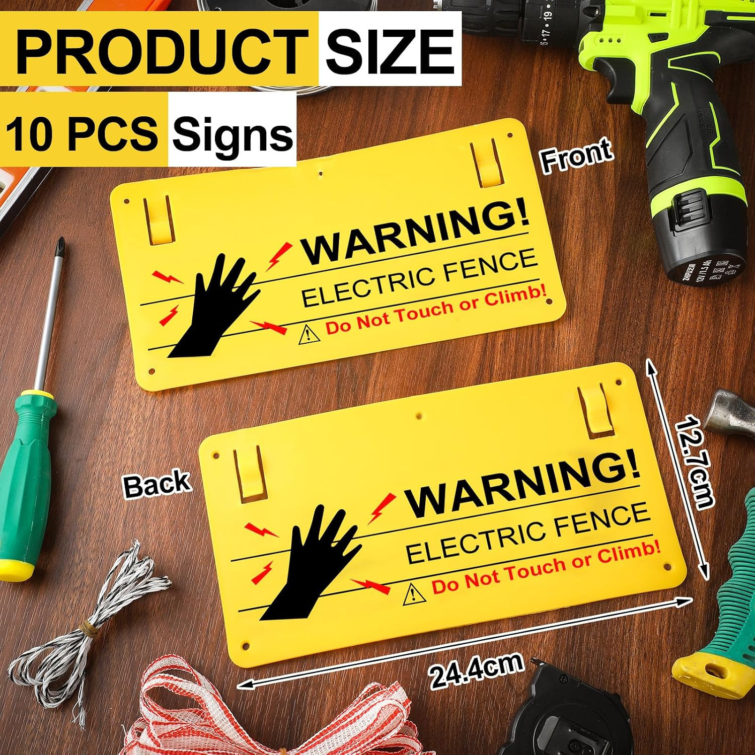10 Pieces Plastic Electric Fence Warning Signs Hang on Caution Danger Electrical