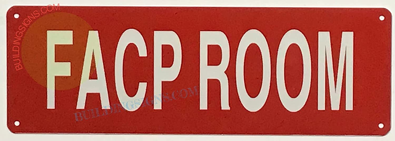 FACP Room Sign (Reflective, Aluminum, RED Background, 4X12 INCH)
