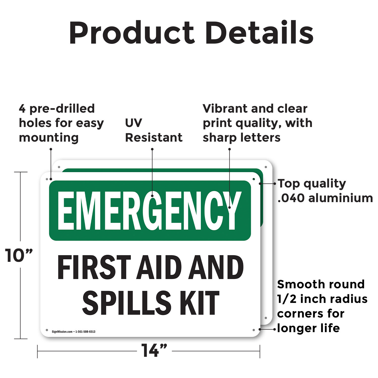 (2 Pack) First Aid And Spills Kit OSHA Emergency Sign Decal Metal Plastic