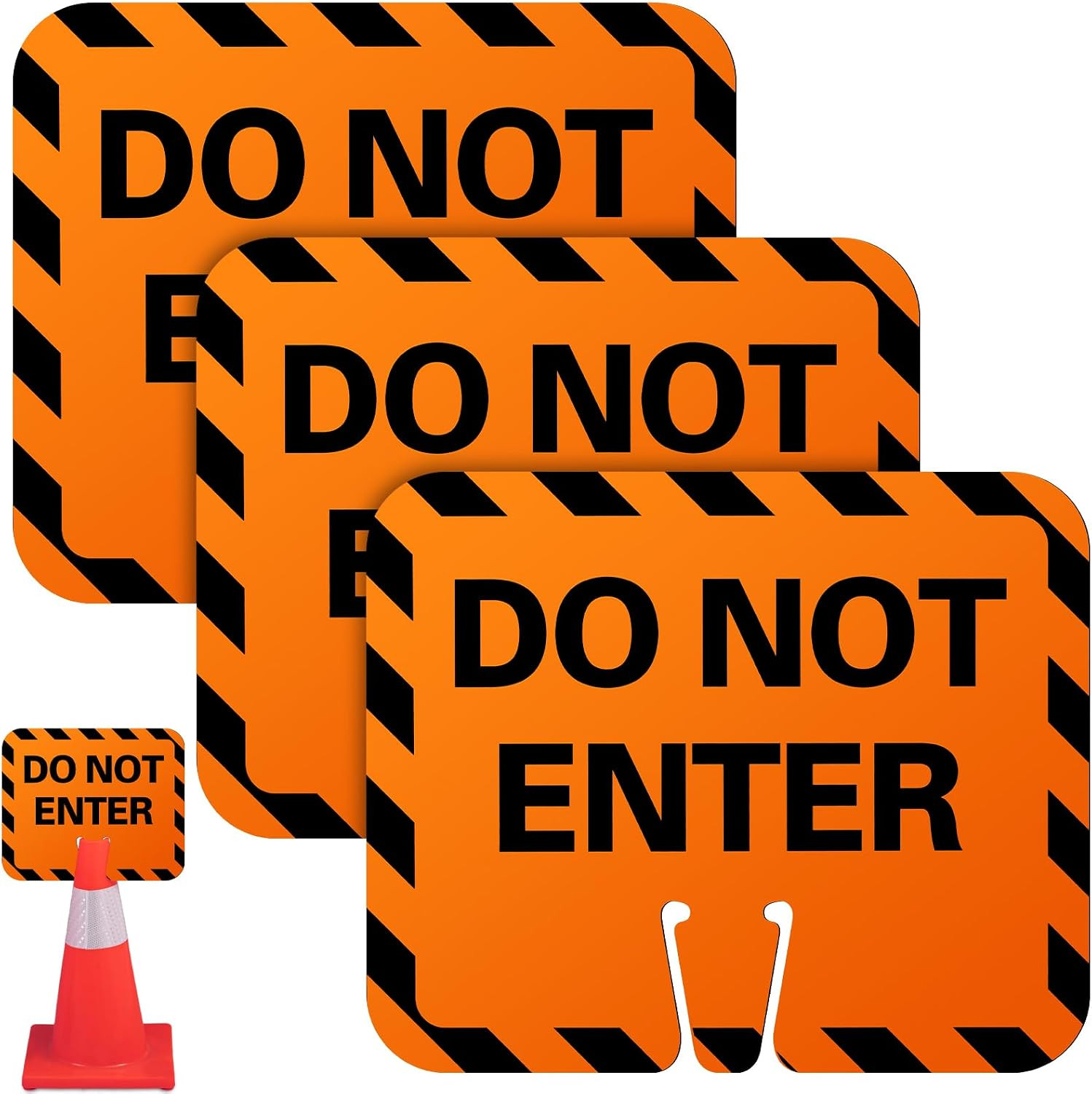 3 Pack Cone Top “Do Not Enter” Traffic Signs – Double-sided High Visibility PVC