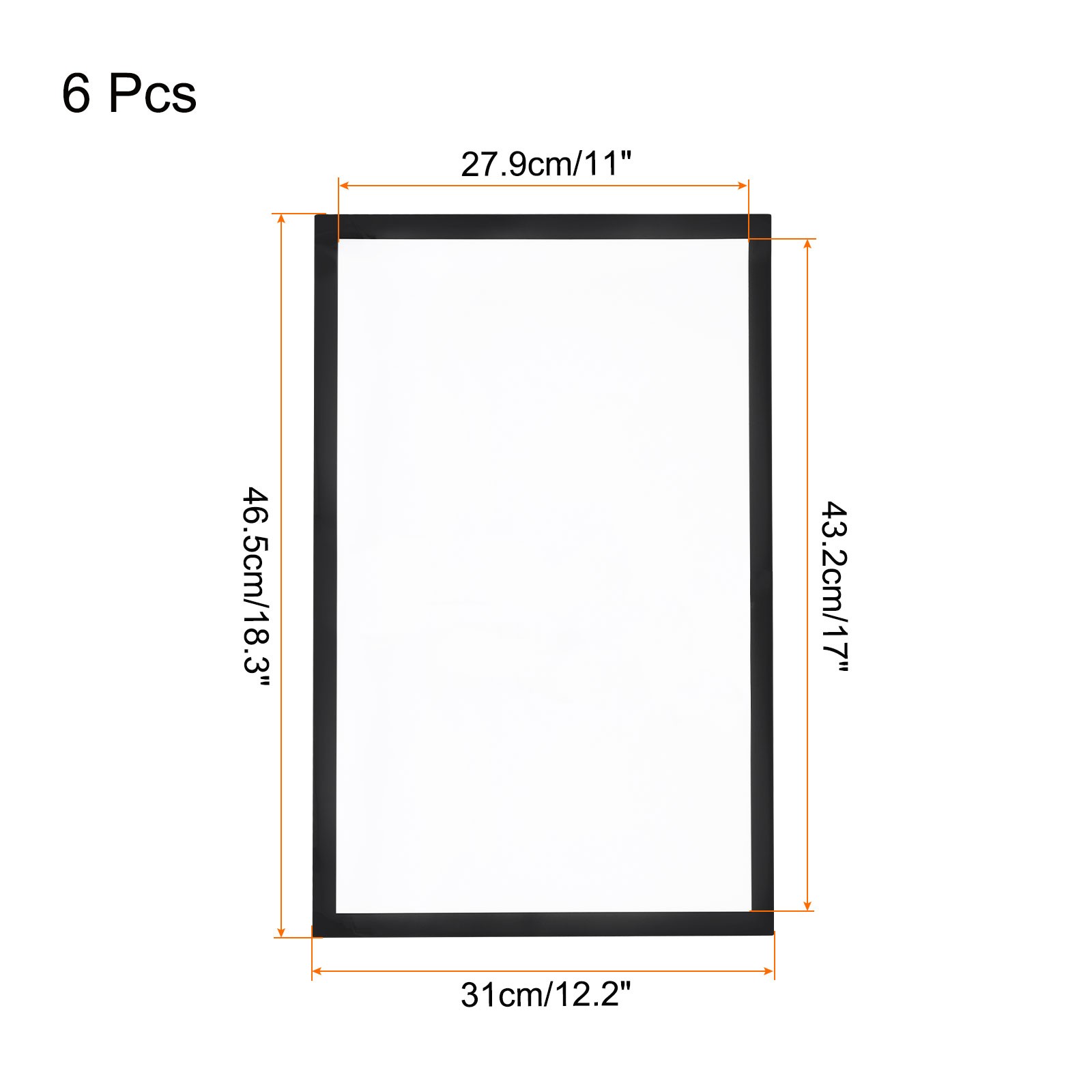 6pcs Self Adhesive Magnetic Wall Sign Holder, 11″x17″ Frame Display,Black